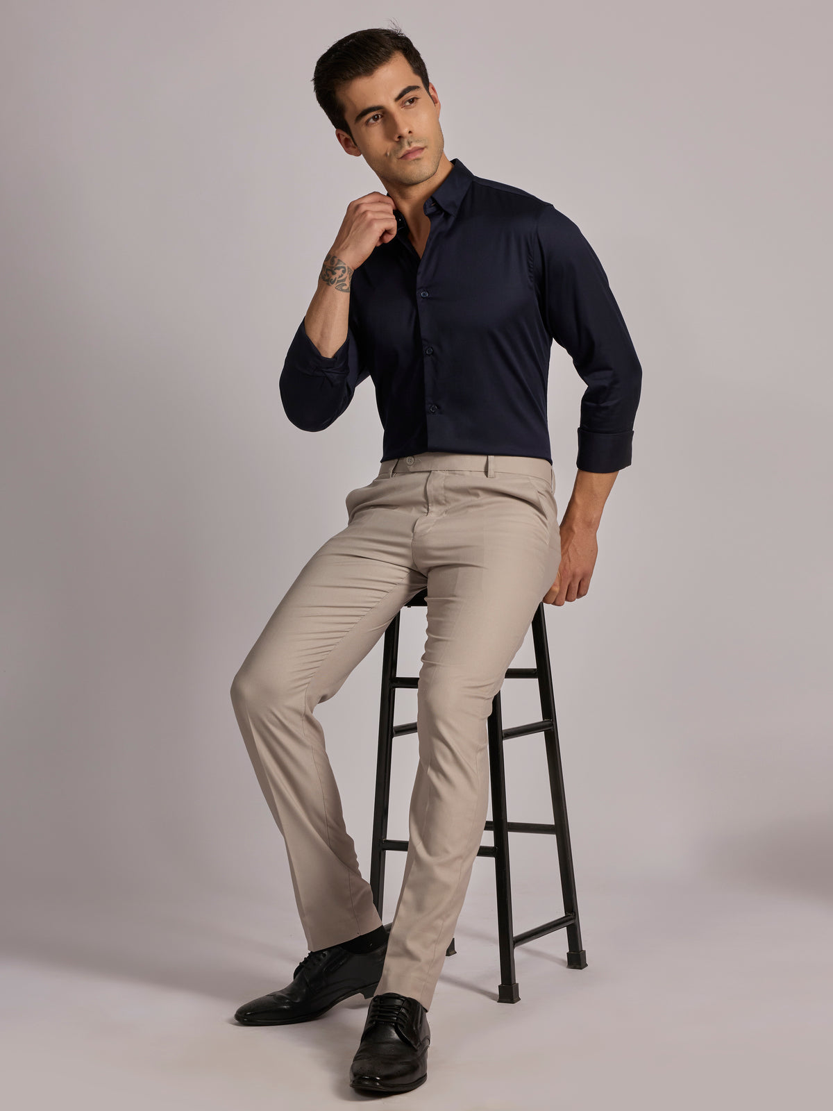 Yoyona - Turkish Fit Satin Shirt - Dark Navy