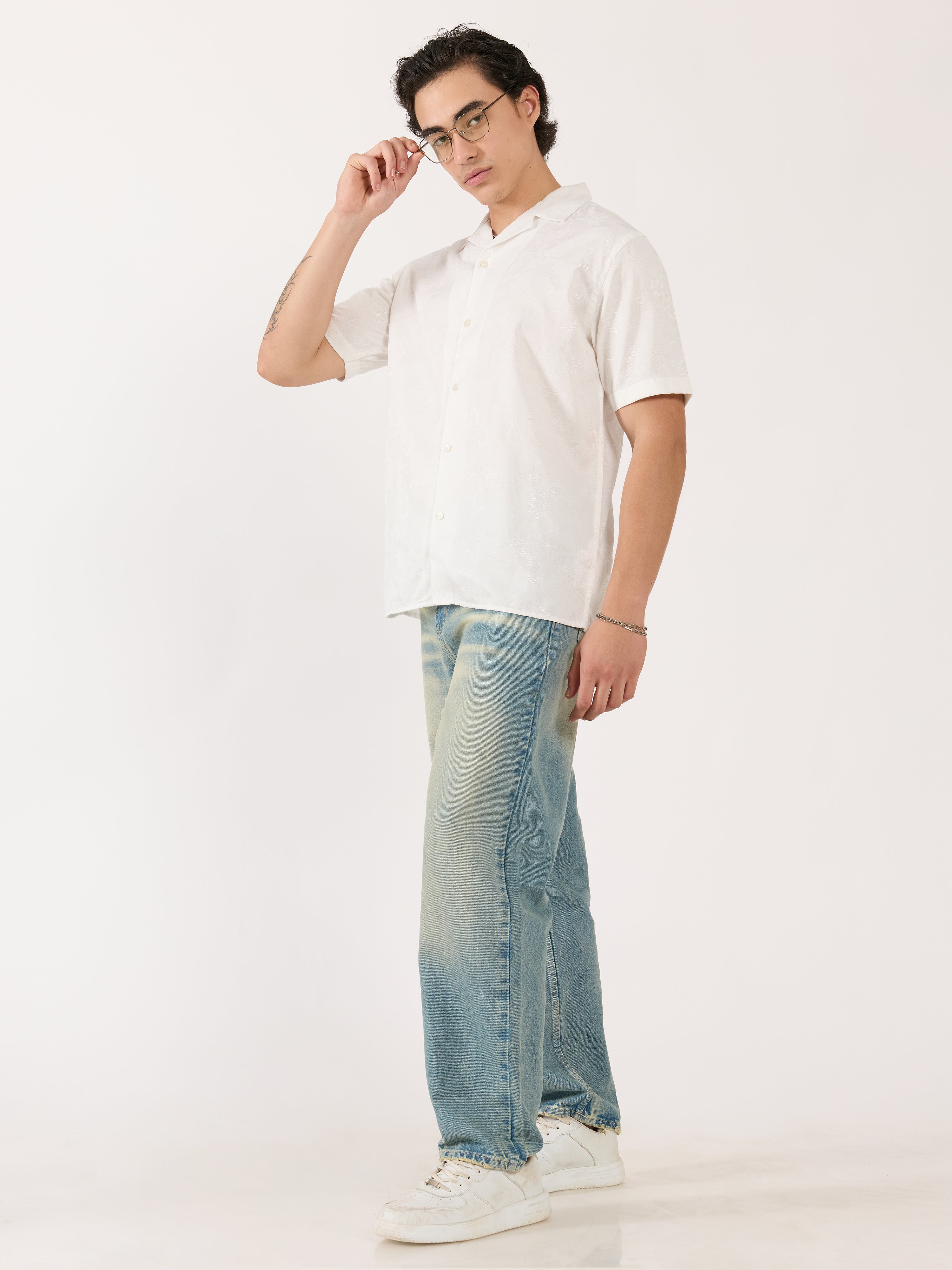 Pova - Embroidered Cuban Collar Shirt - White