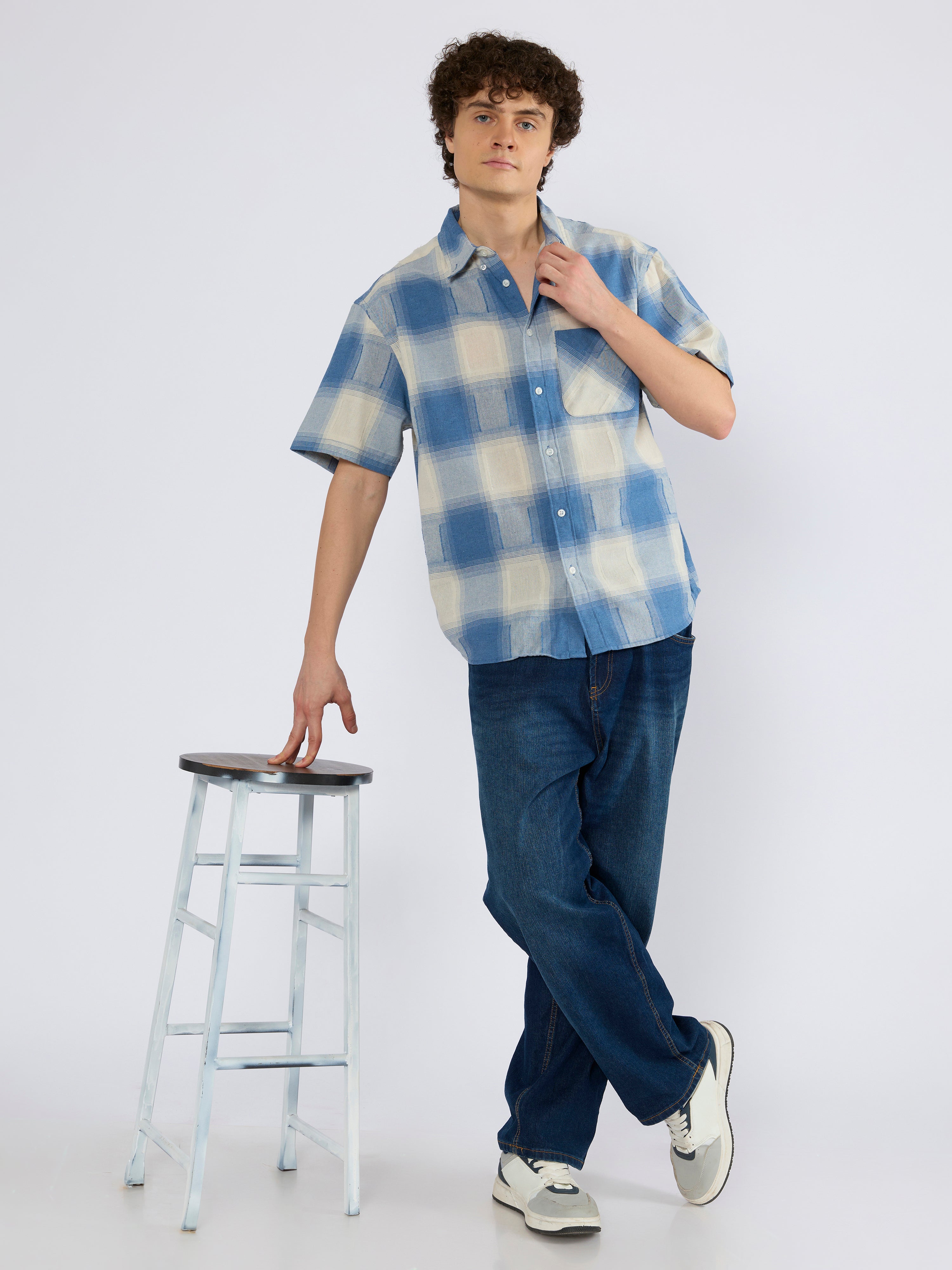 Orvar - Classic Fit Half Sleeve Shirt - Blue