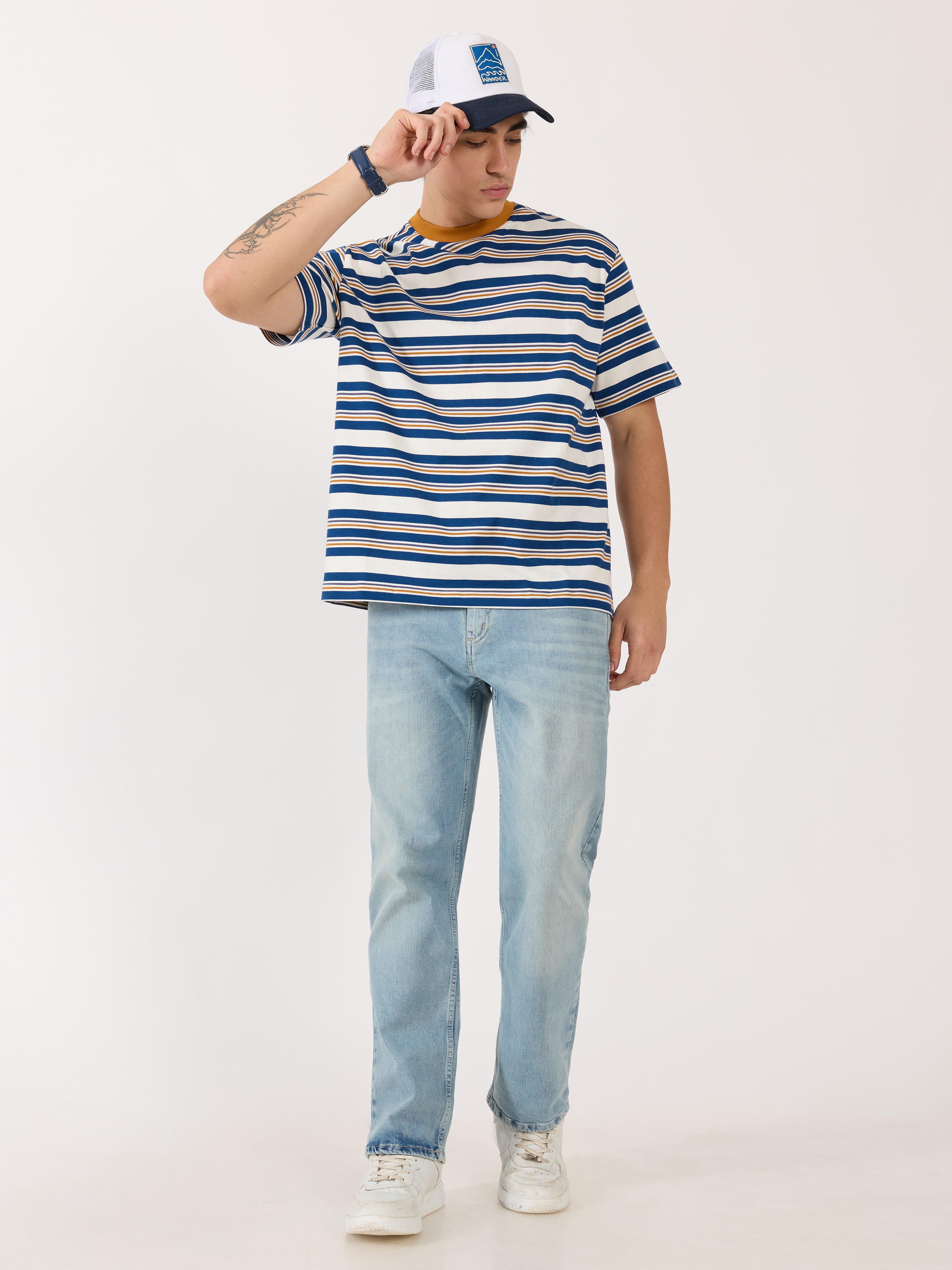 Presleigh - Striped Crew T-Shirt - Medium Brown