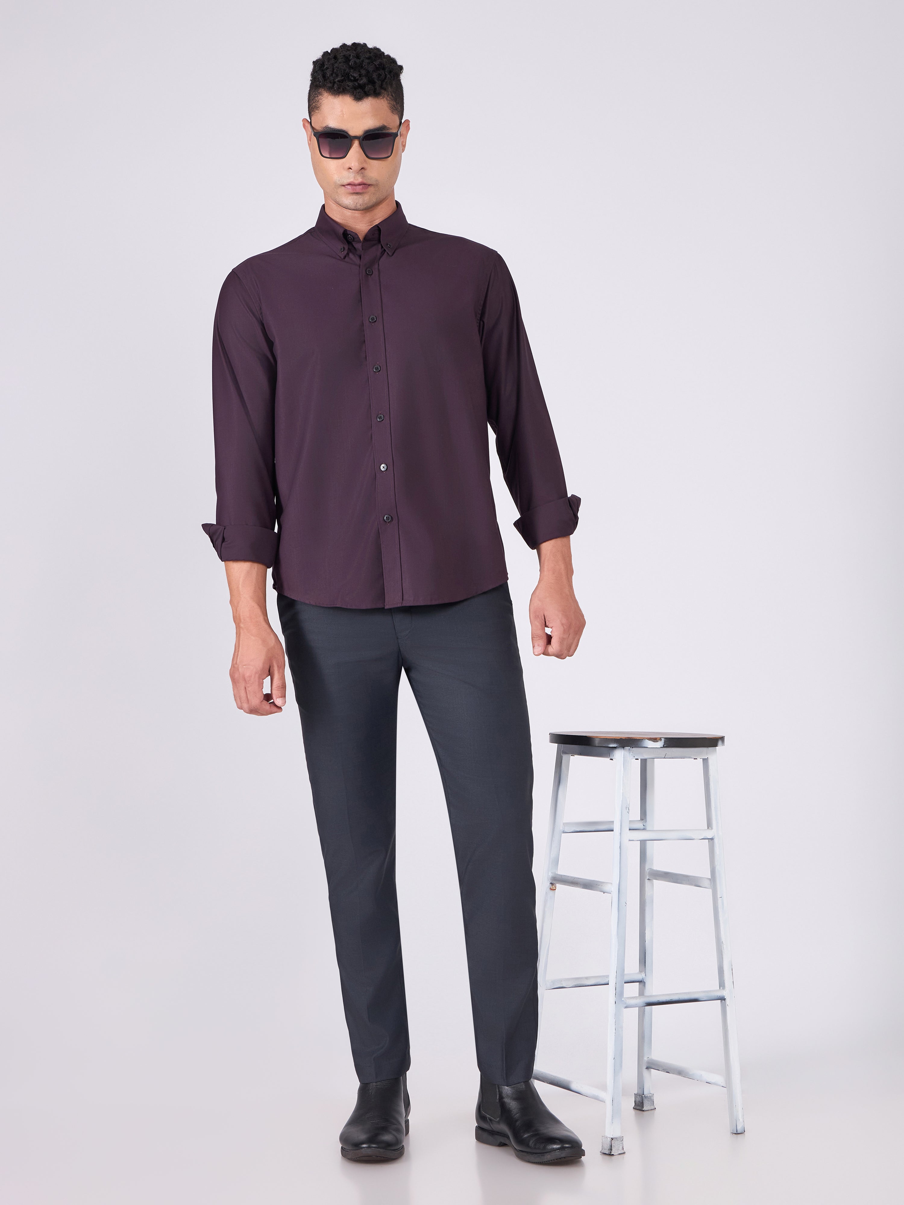 Orville - Tencel Plain Shirt - Dark Lavender