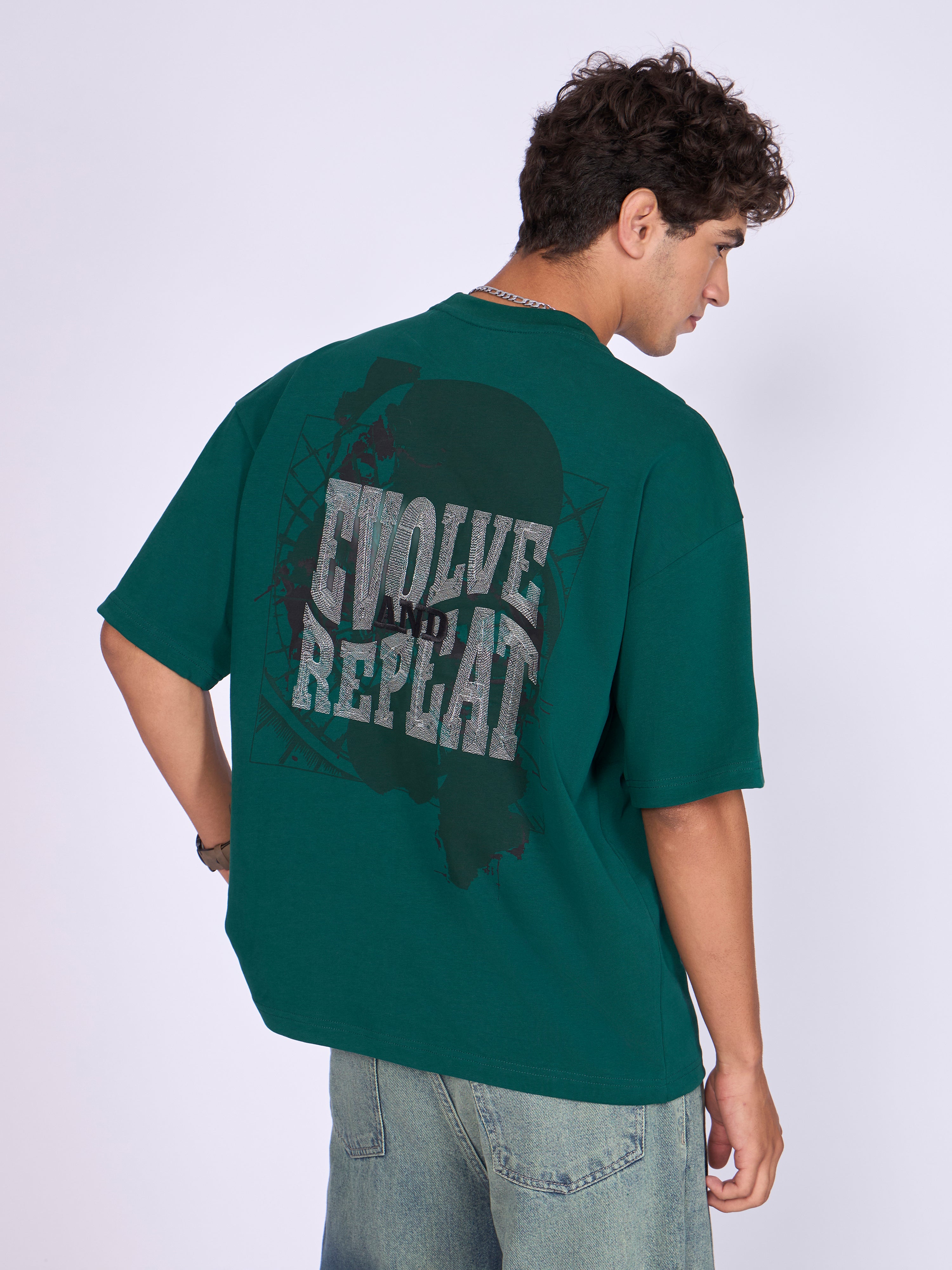 Evolution - Baggy Printed T-Shirt - Deep Emerald Green