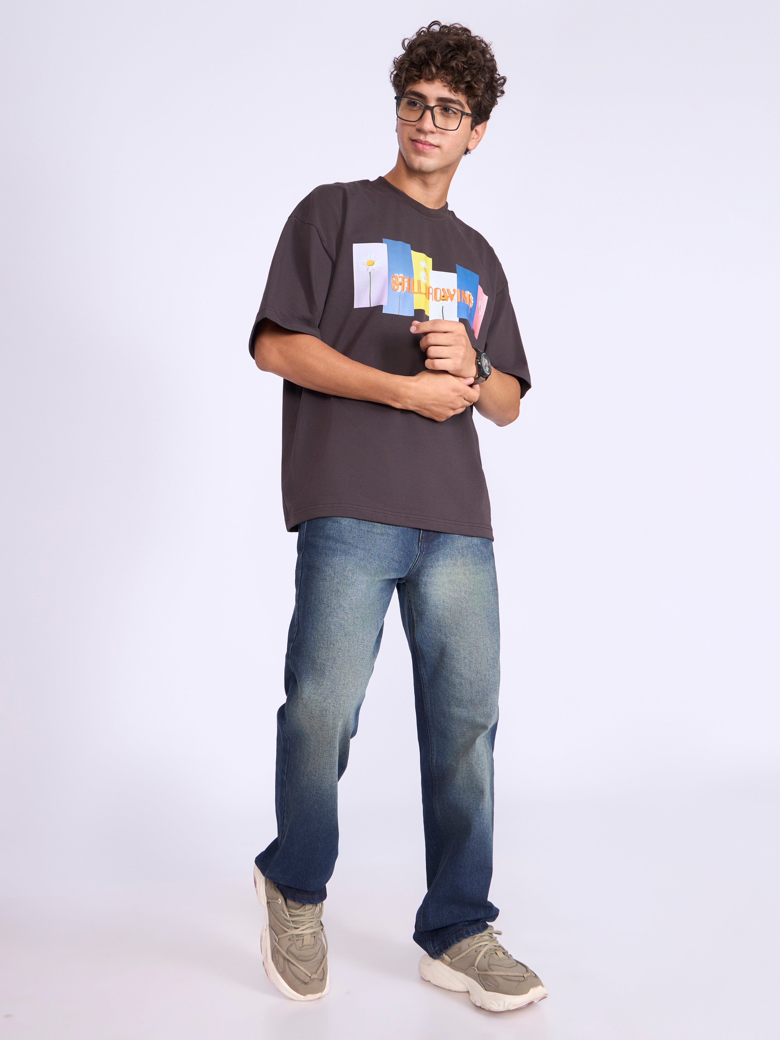 Everston - Still Growing Printed Baggy T-Shirt - Ground Coffee