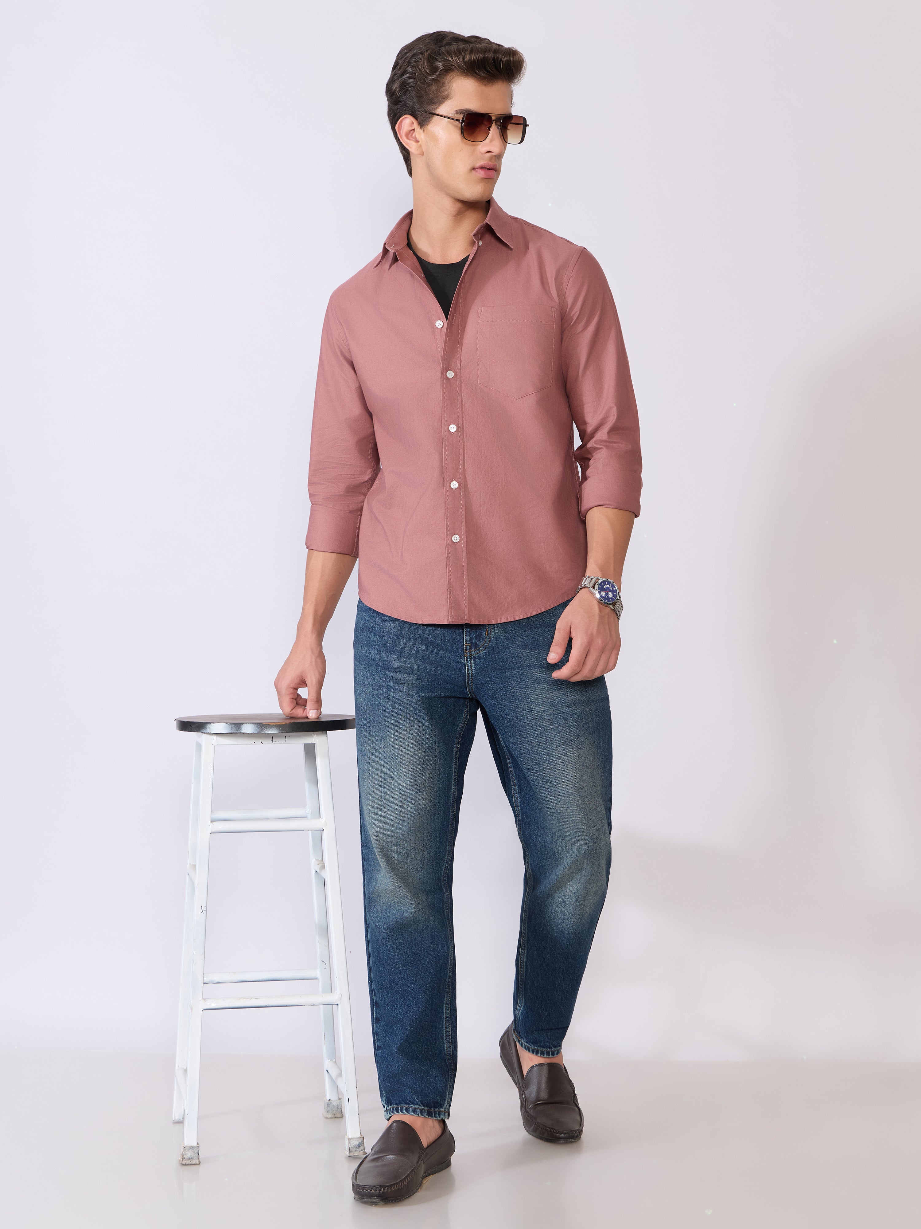 Orbit - Relaxed Fit Oxford Shirt With Elbow Patch - Dusty Rose