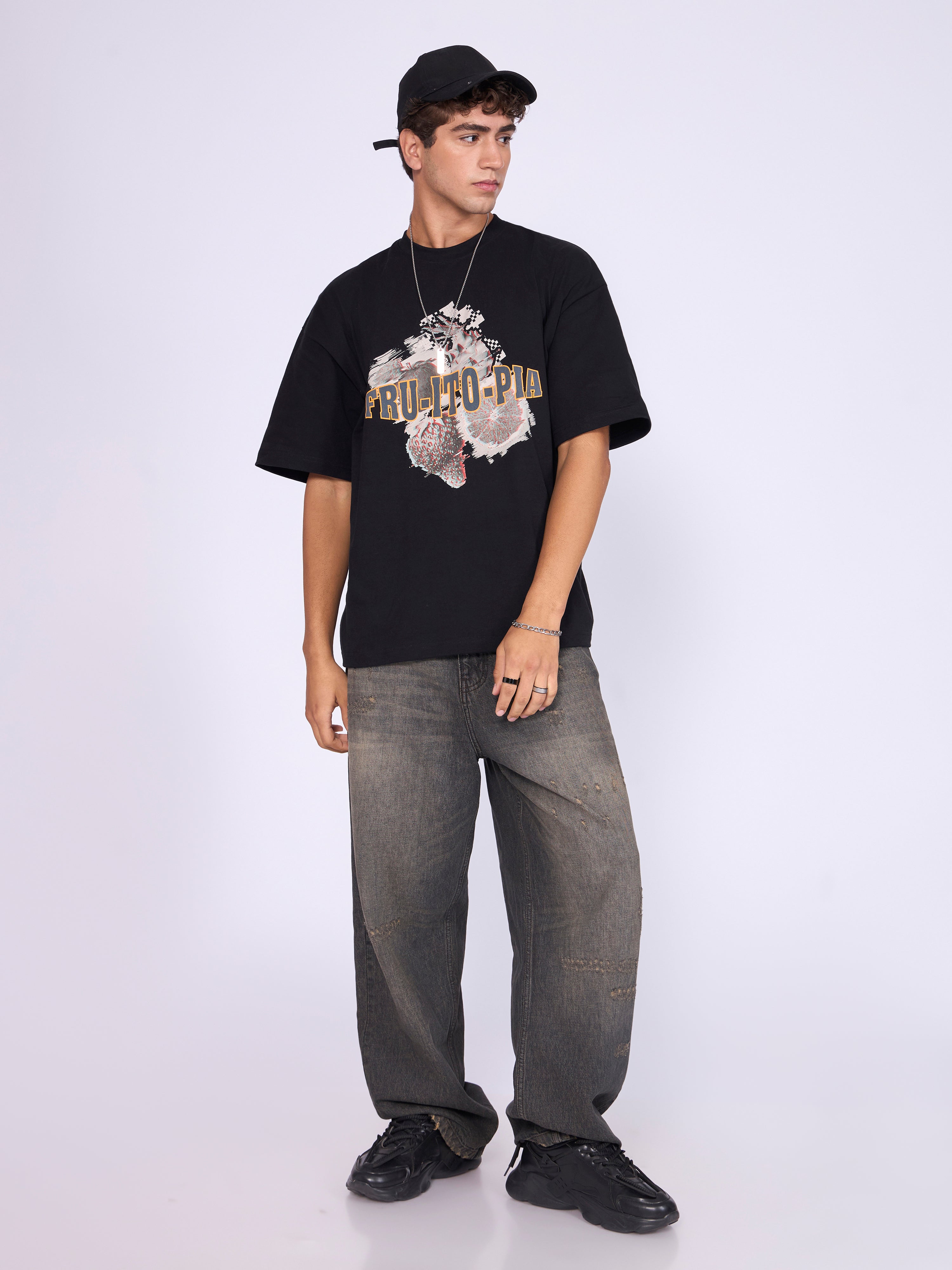 Everston - Fruitopia Printed Baggy T-Shirt - Black
