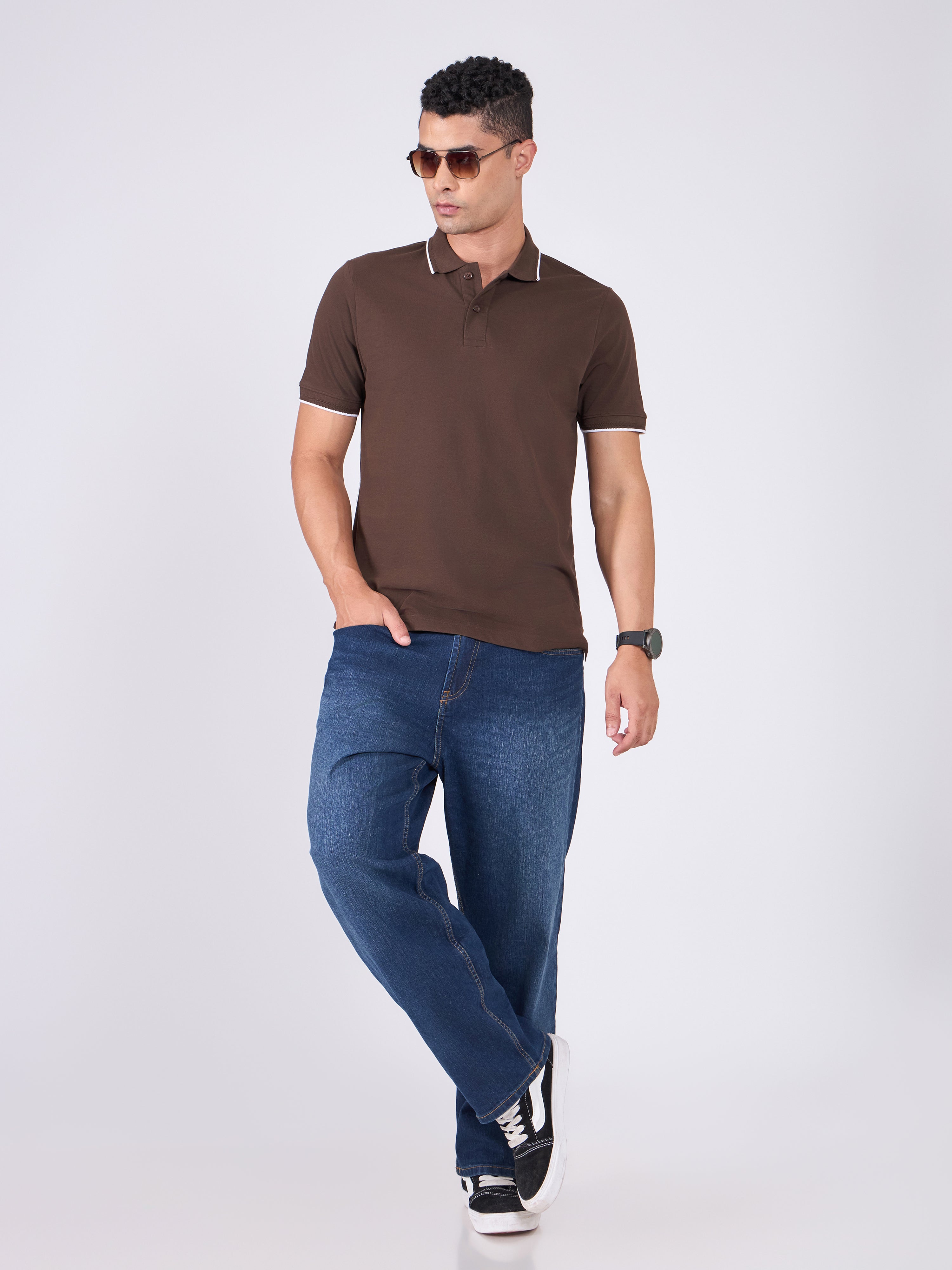 Orwell - Polo T-Shirt with Contrast Tipping - Dark Coffee