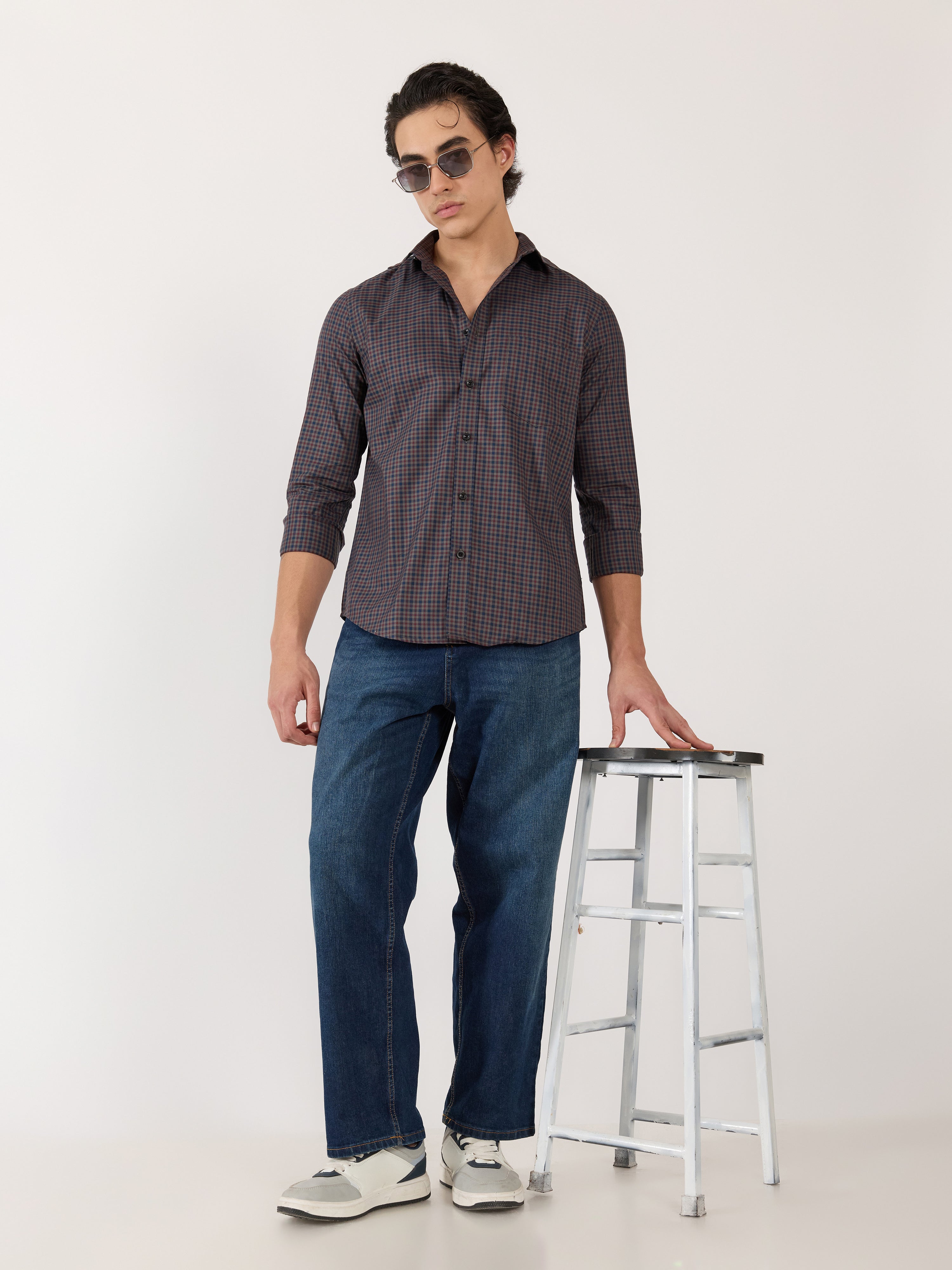 Kola - Turkish Fit Casual Checks Shirt - Maroon