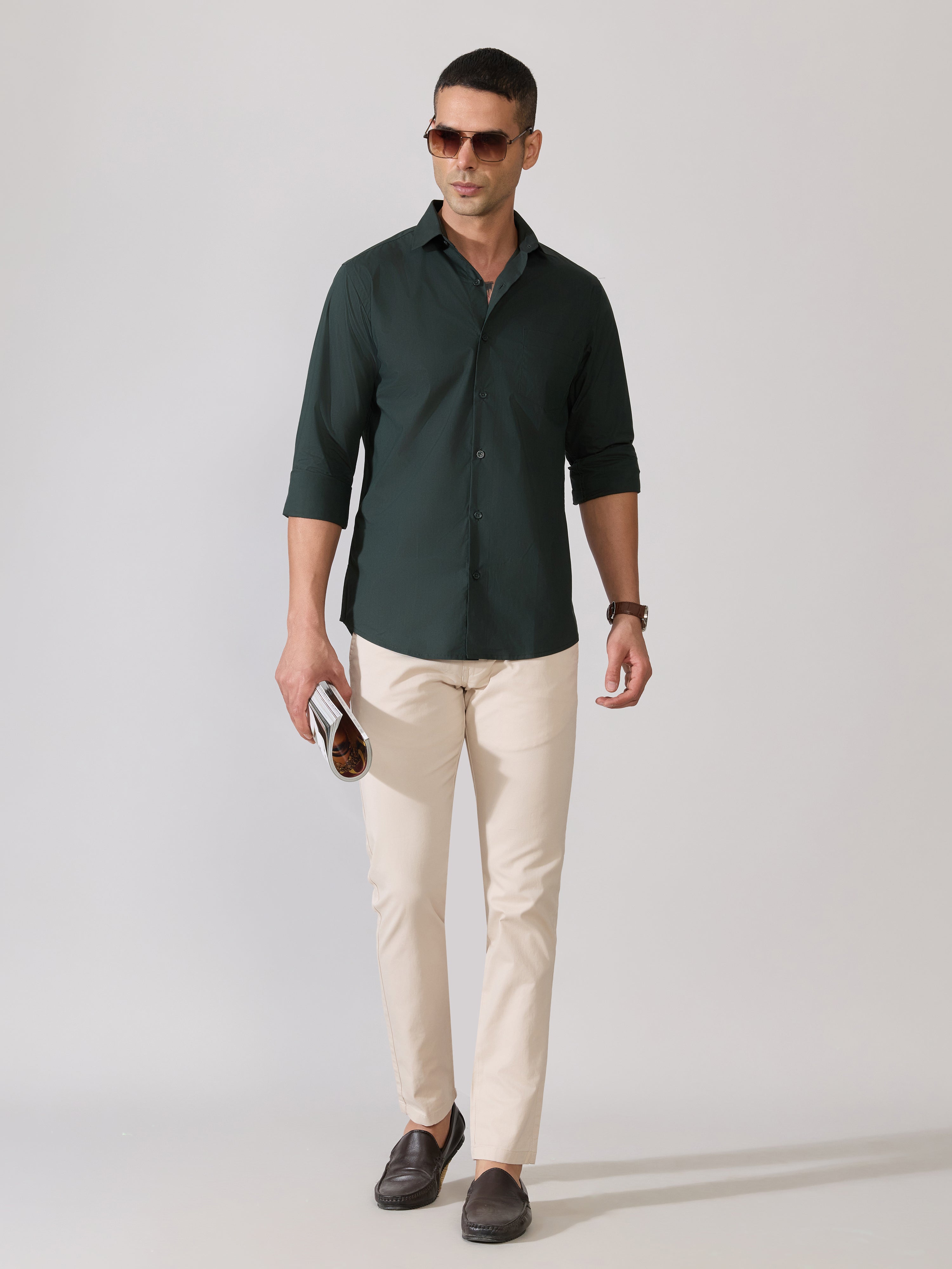 Valerius - Trim Fit Poplin Shirt - Dark Green