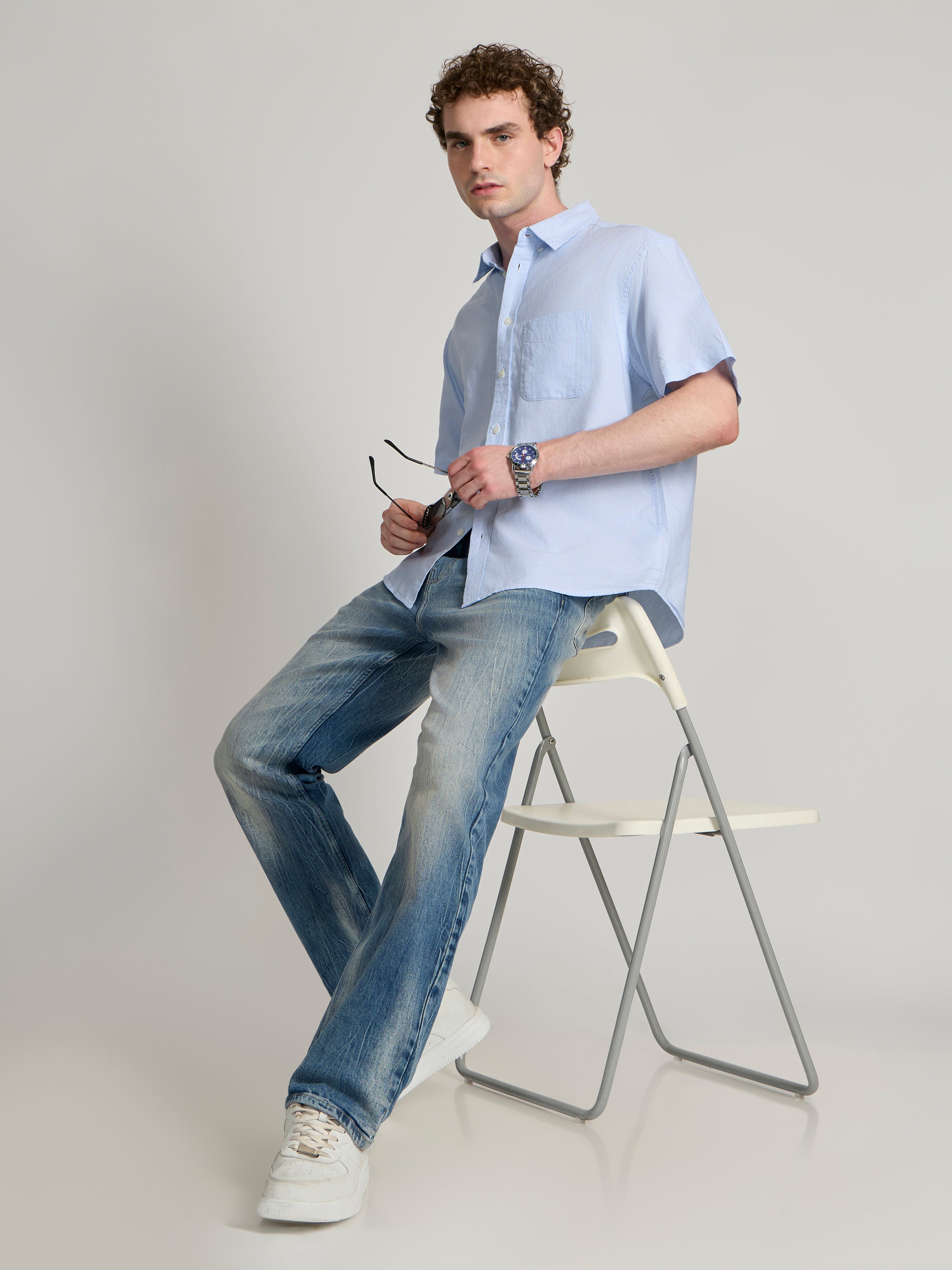 Oran - Striped Shirt - Light Blue
