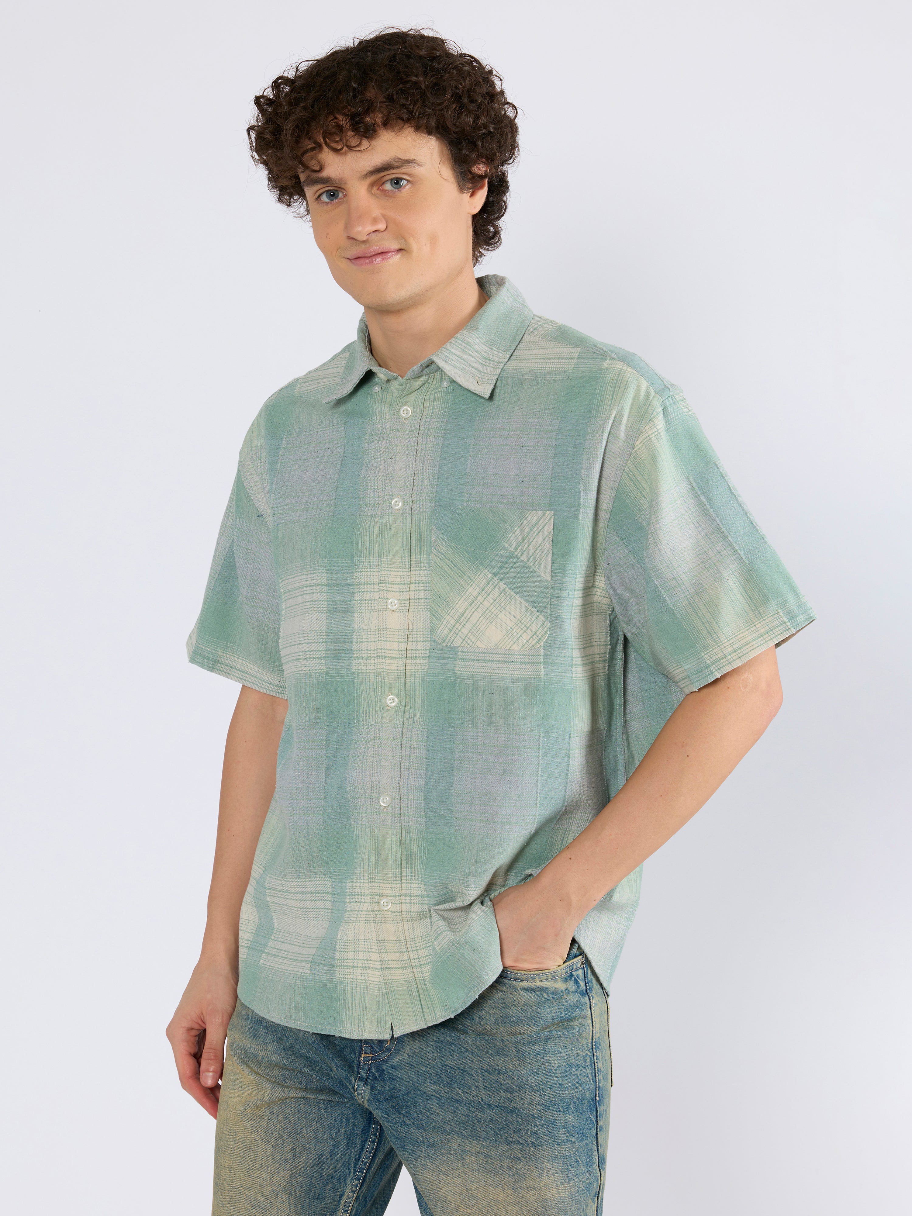 Orvar - Classic Fit Half Sleeve Shirt - Light Green