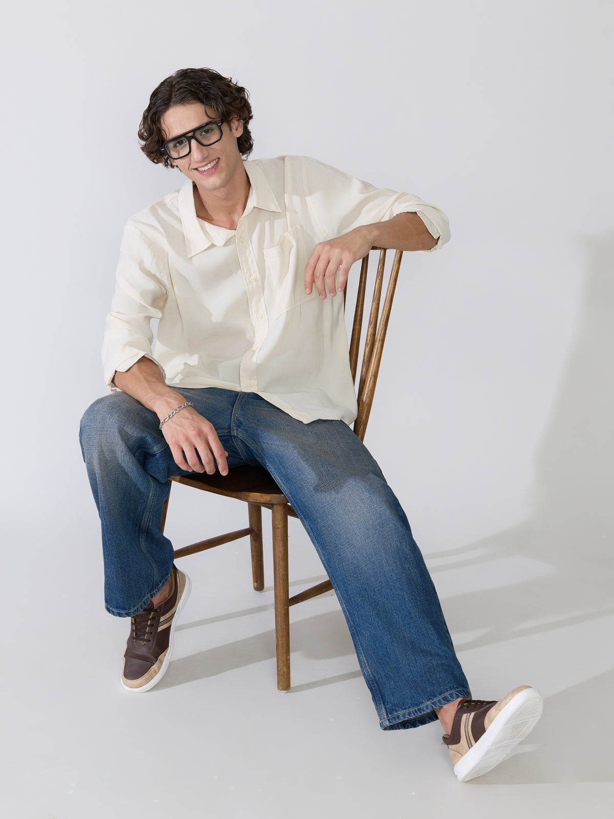 Auzo - Regular Plain Shirt - Cream