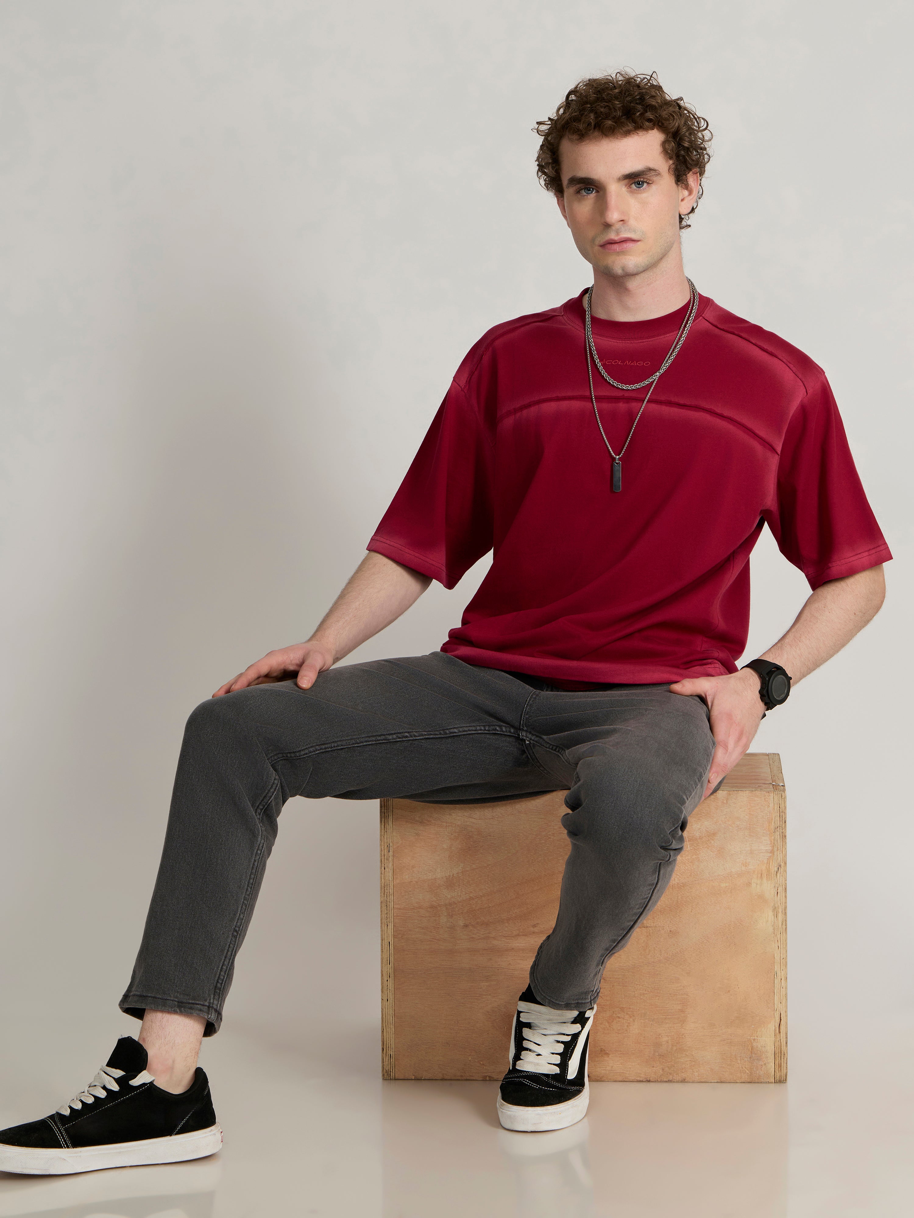 Lona - Fade Effect Baggy T-Shirt - Ruby Red