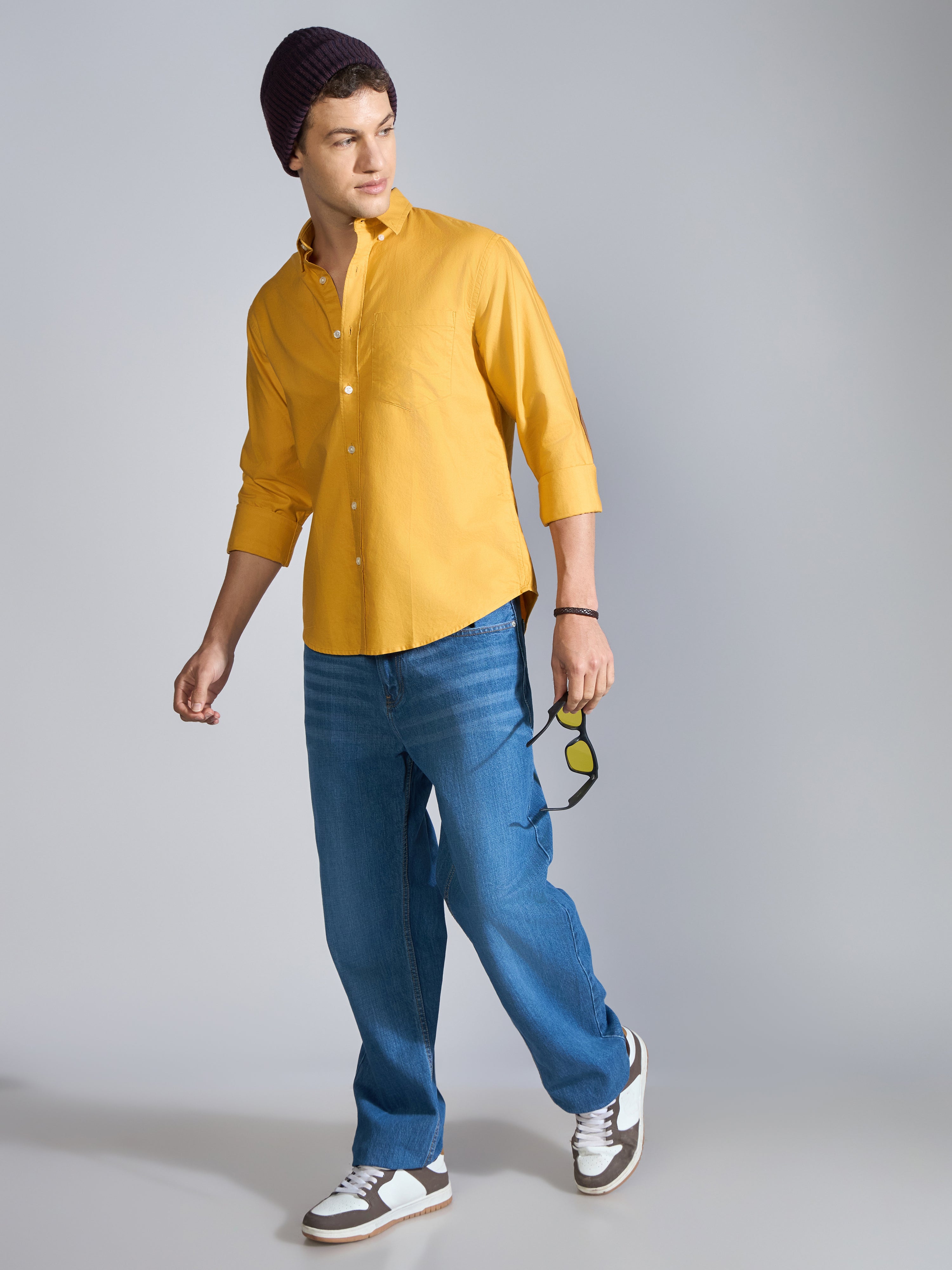 Orbit - Relaxed Fit Oxford Shirt With Elbow Patch - Yellow
