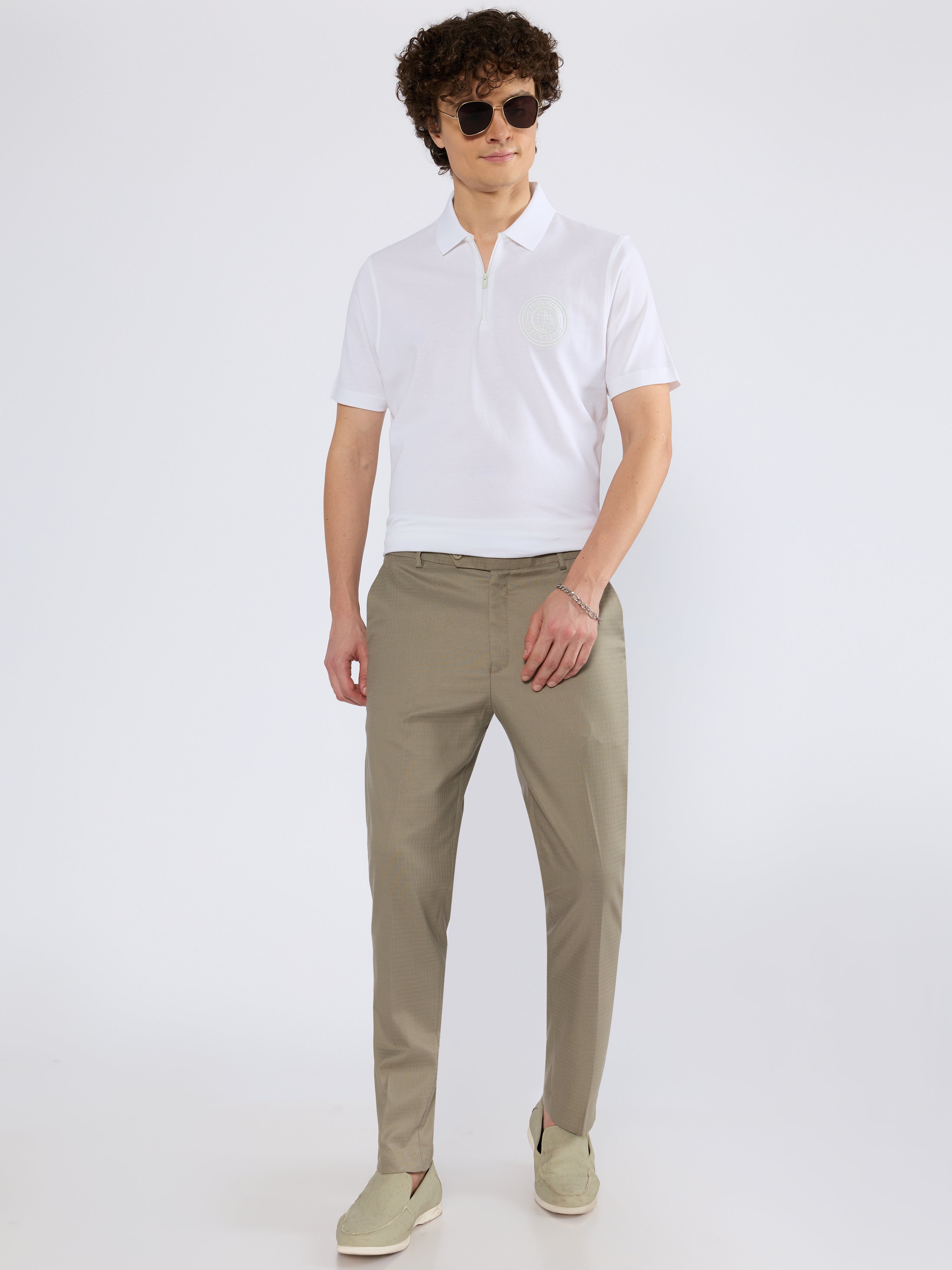 Yelitude - Solid Zipper Polo T-shirt - White