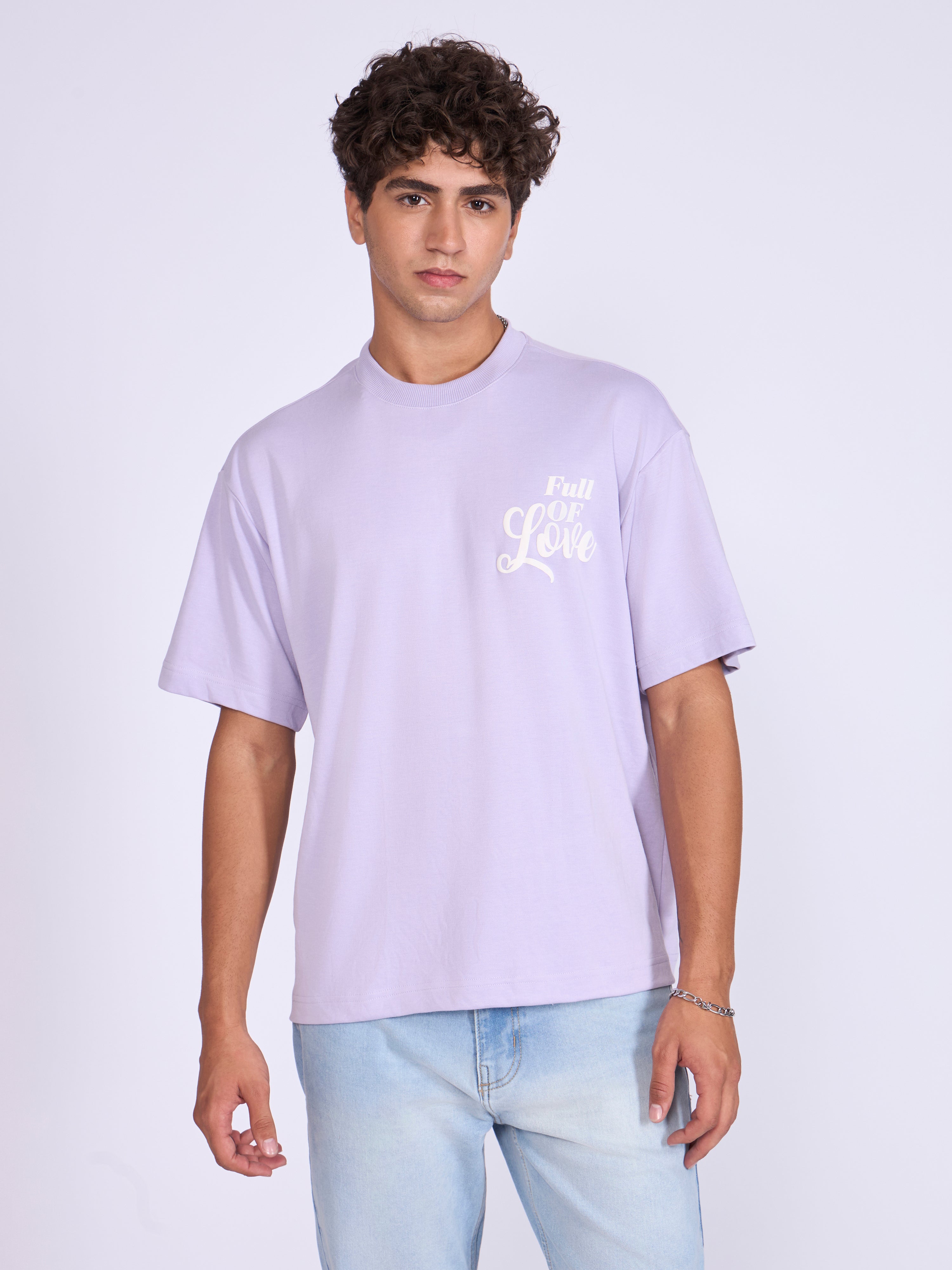 Trace - Full Of Love Printed Loose Fit T-Shirt - Lavender