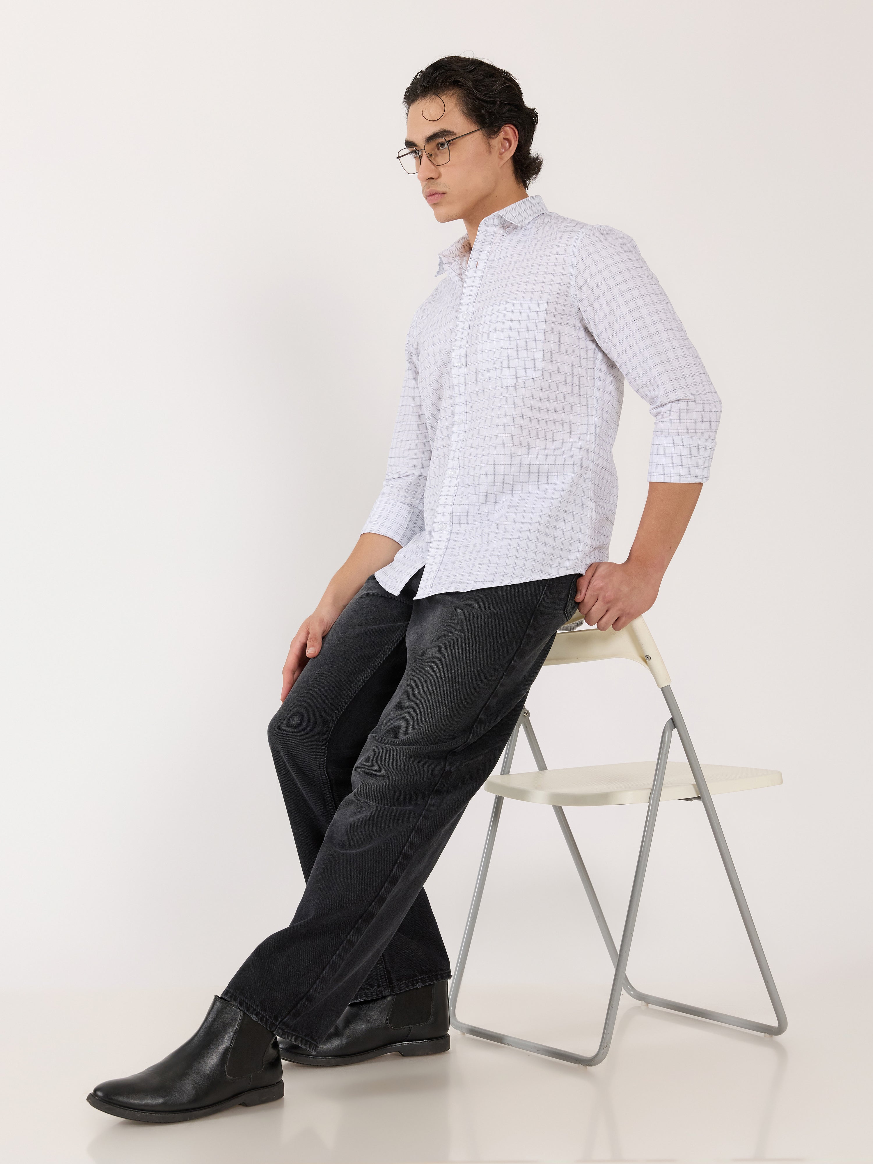 Kola - Turkish Fit Casual Checks Shirt - White