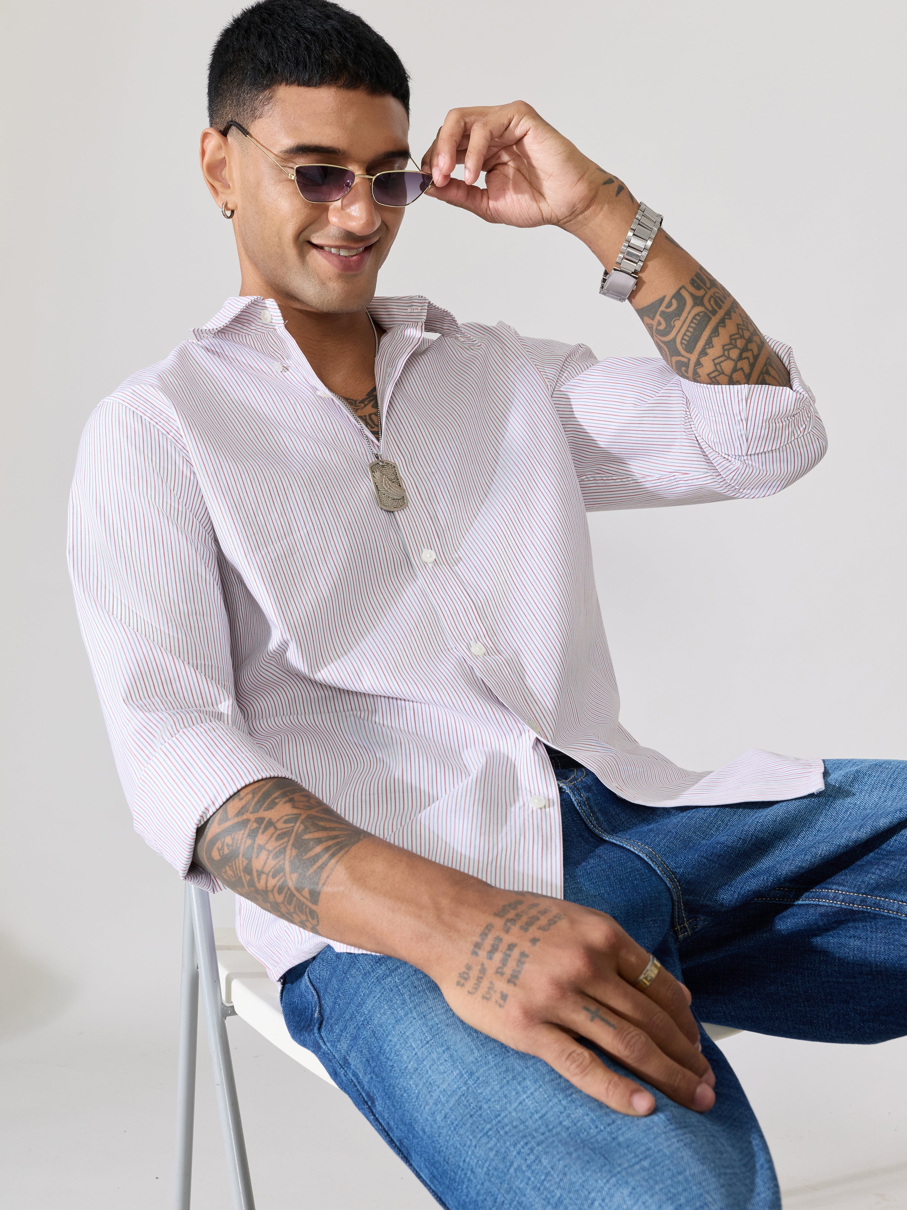 Erzela - Smart Fit Striped Shirt - Red