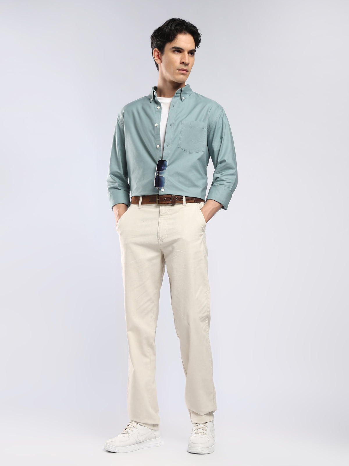 Tava - Relaxed Fit Oxford Shirt - Teal Green