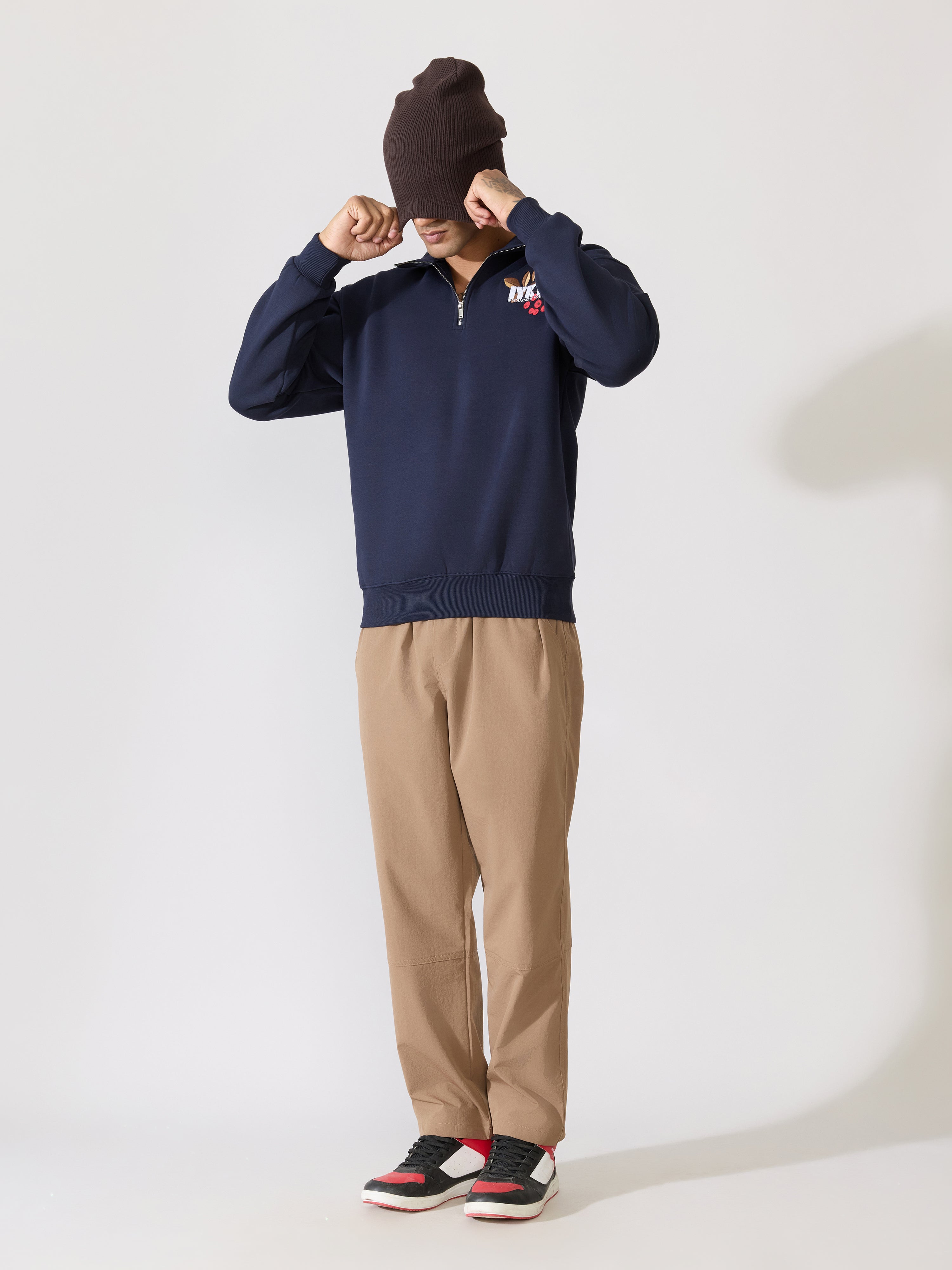 Zelios - Navy Blue IYKYK Graphic Half-Zip Sweatshirt