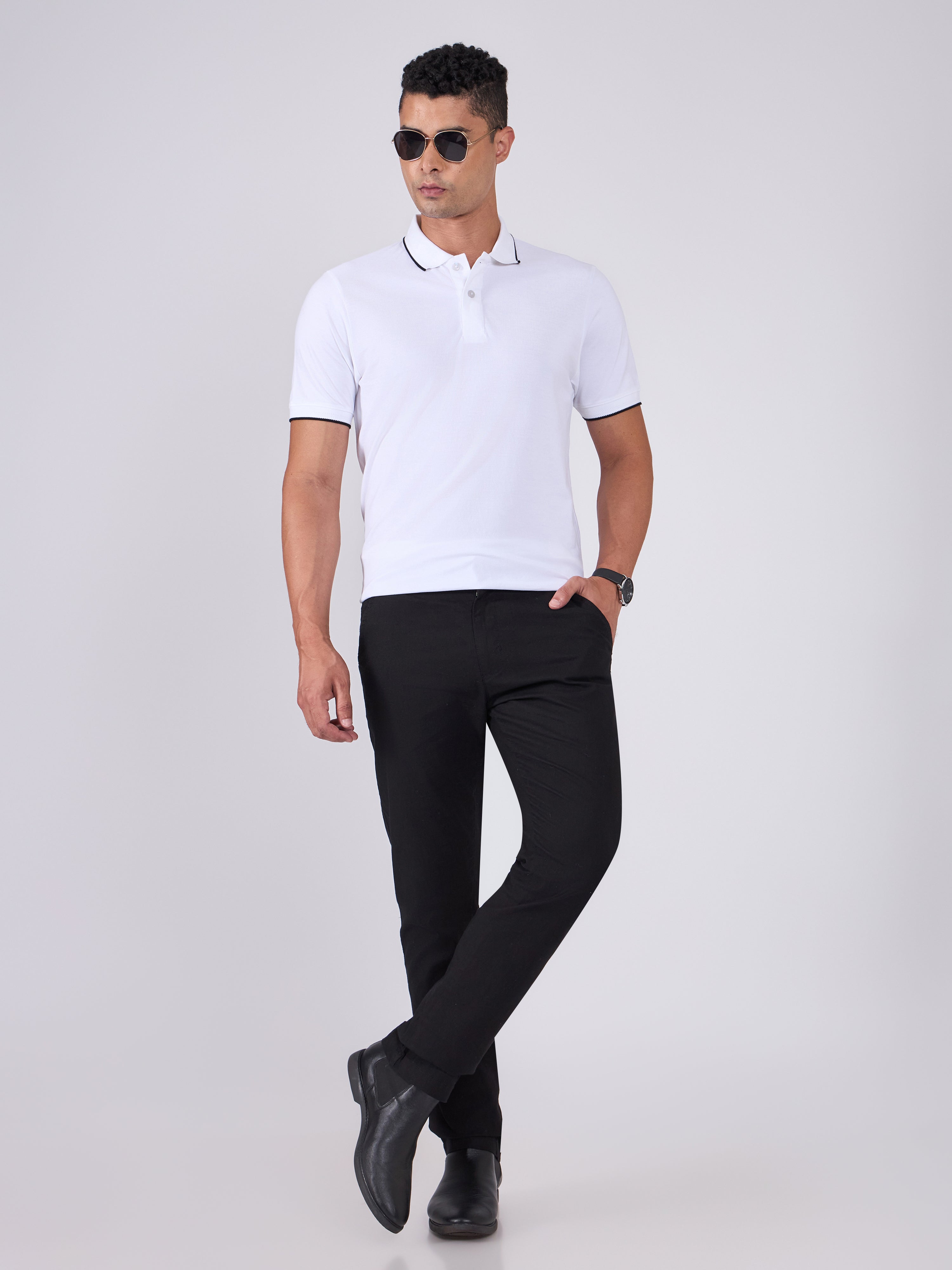Orwell - Polo T-Shirt with Contrast Tipping - White