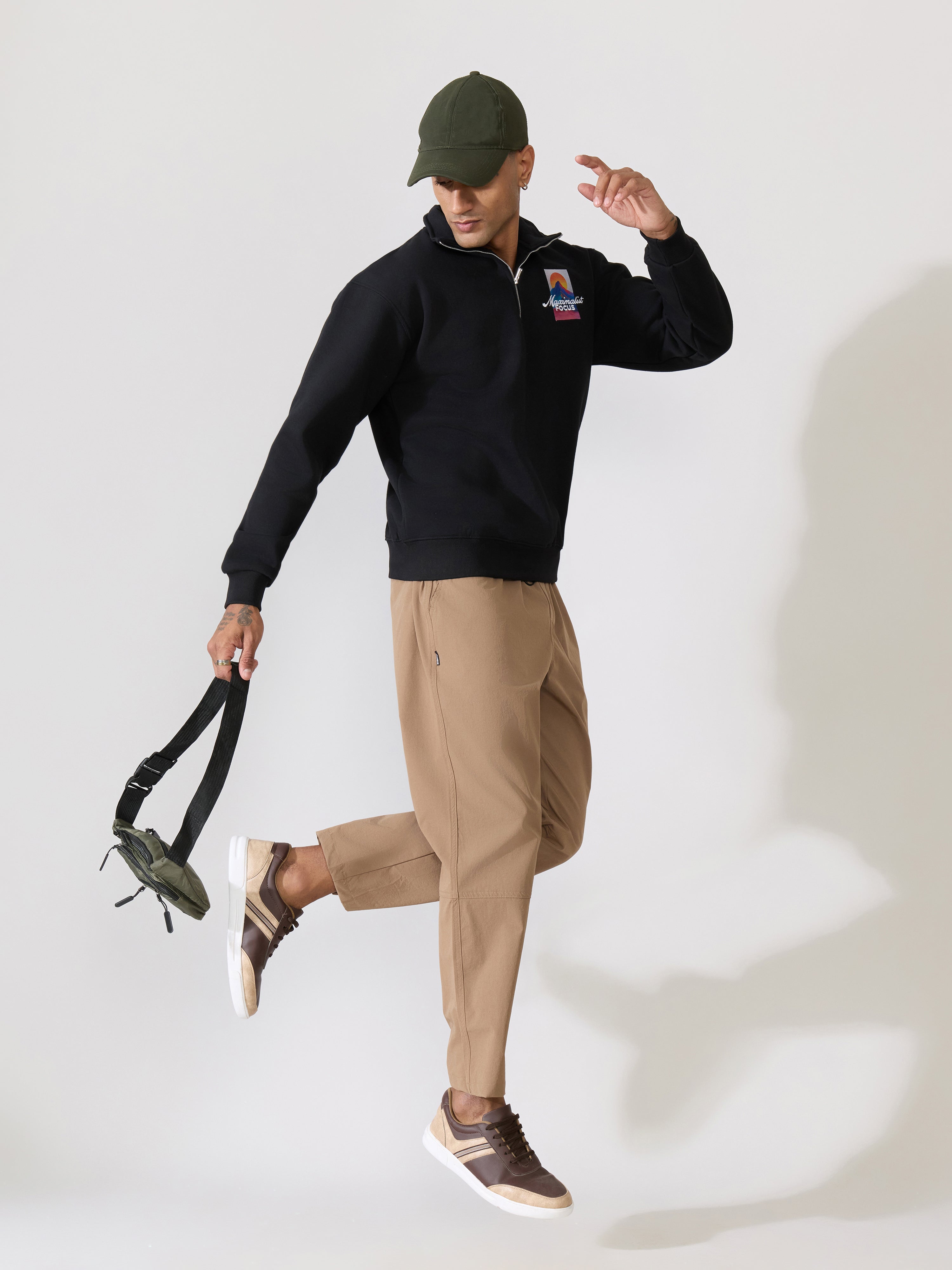 Zelios - Black Adventure Graphic Half-Zip Sweatshirt