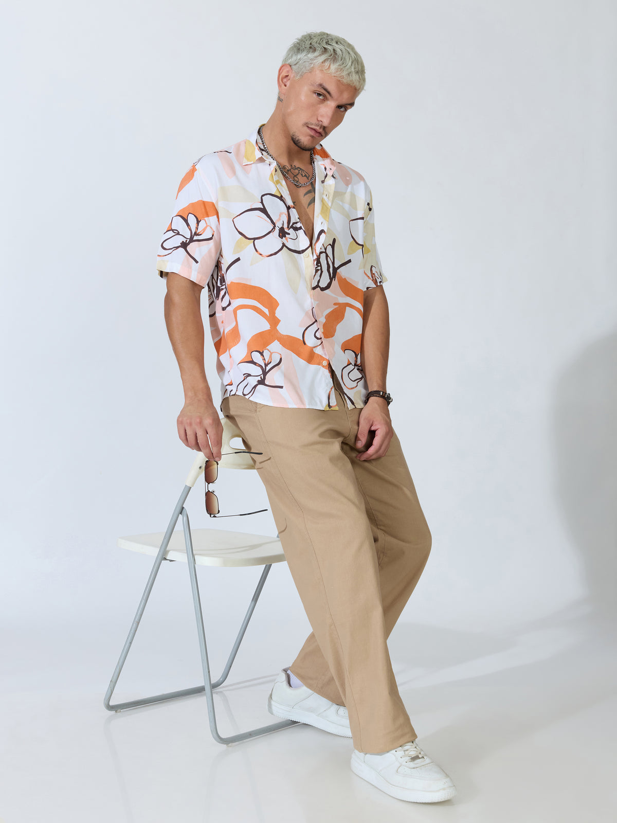 Koralo - Digital Printed Half Sleeve Shirt - White