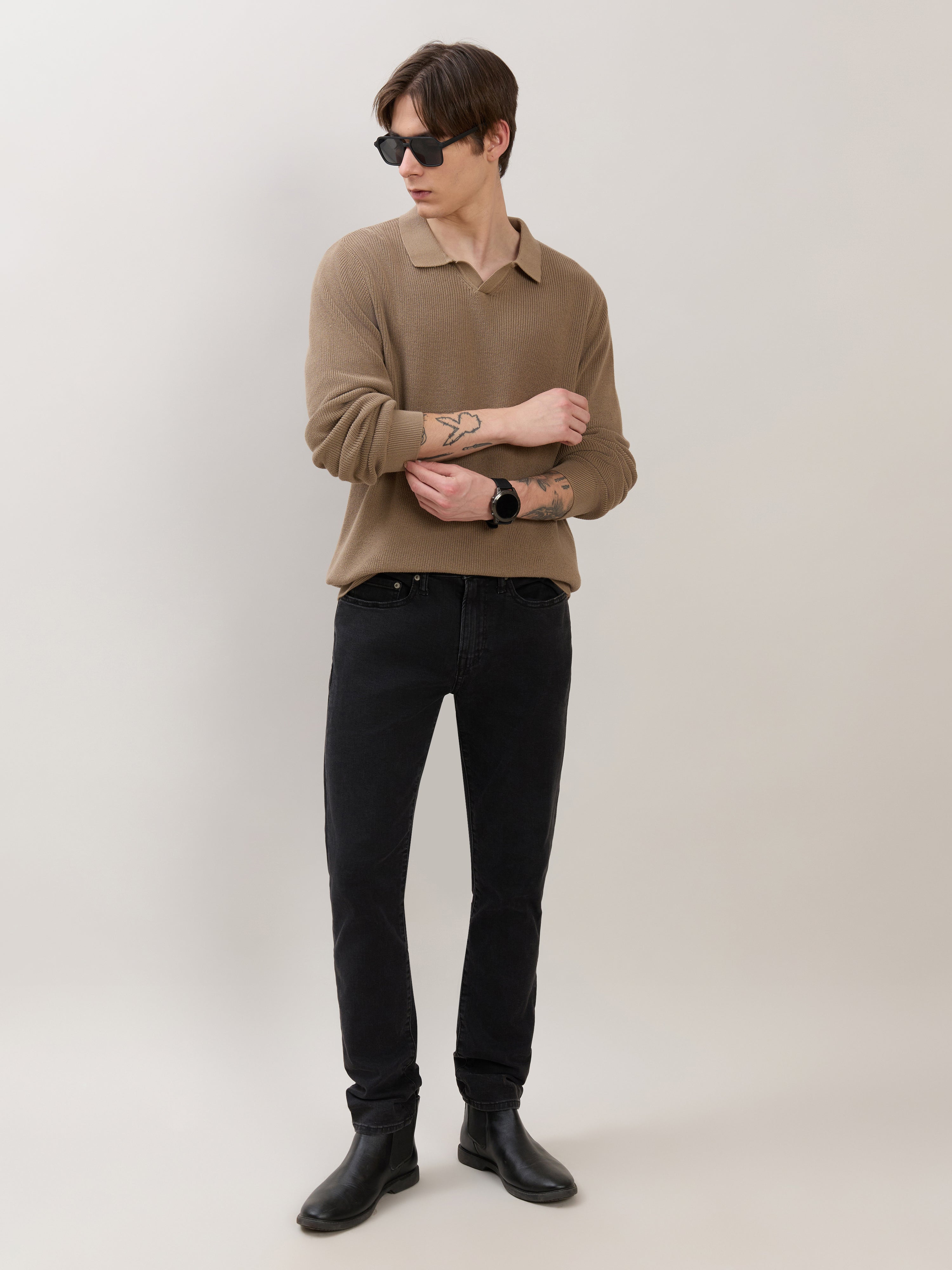 Xosio-1 - Regular Knitted Polo Sweater - Dark Beige