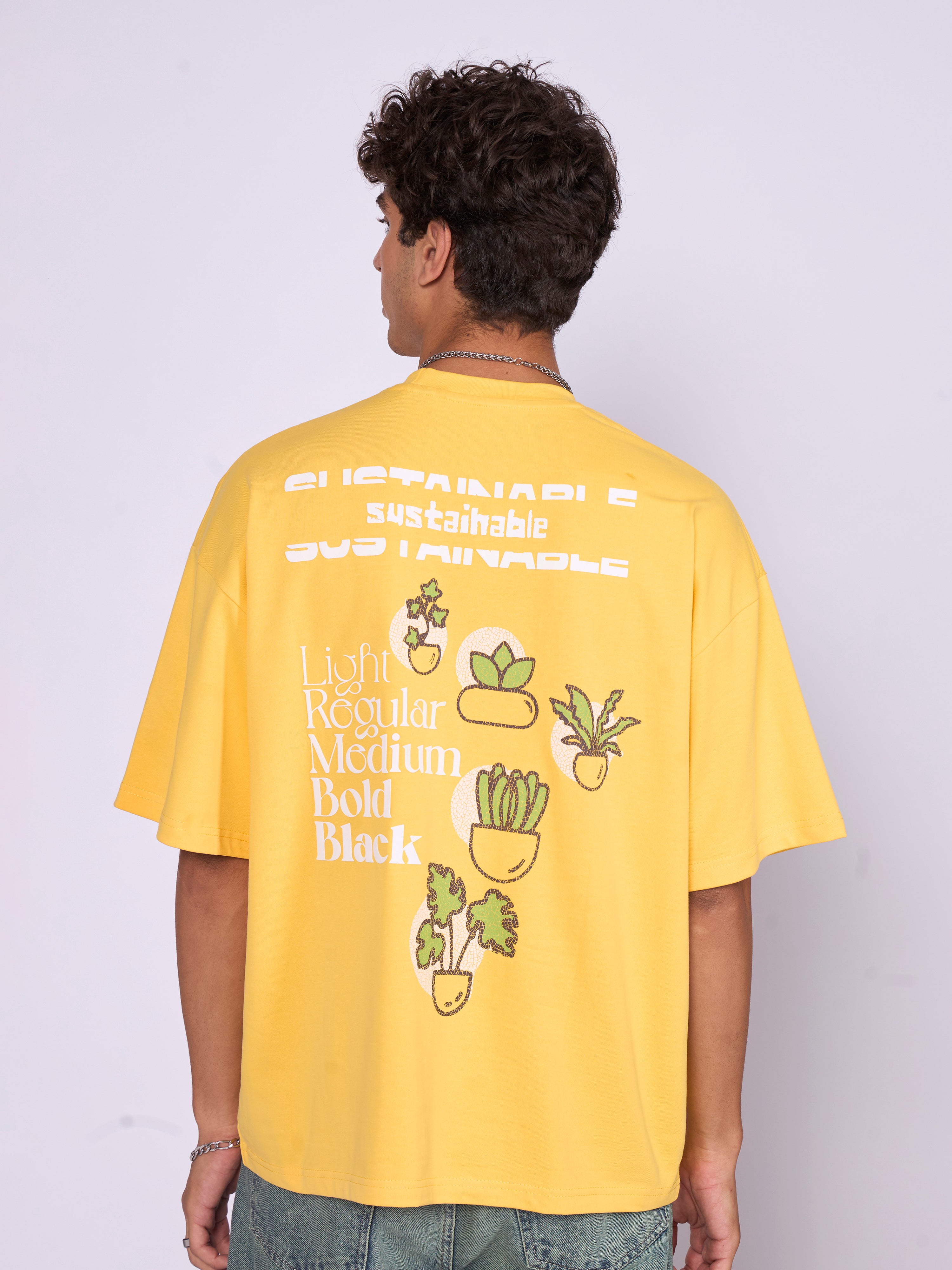 Everston - Sustainable Printed Baggy T-Shirt - Yellow