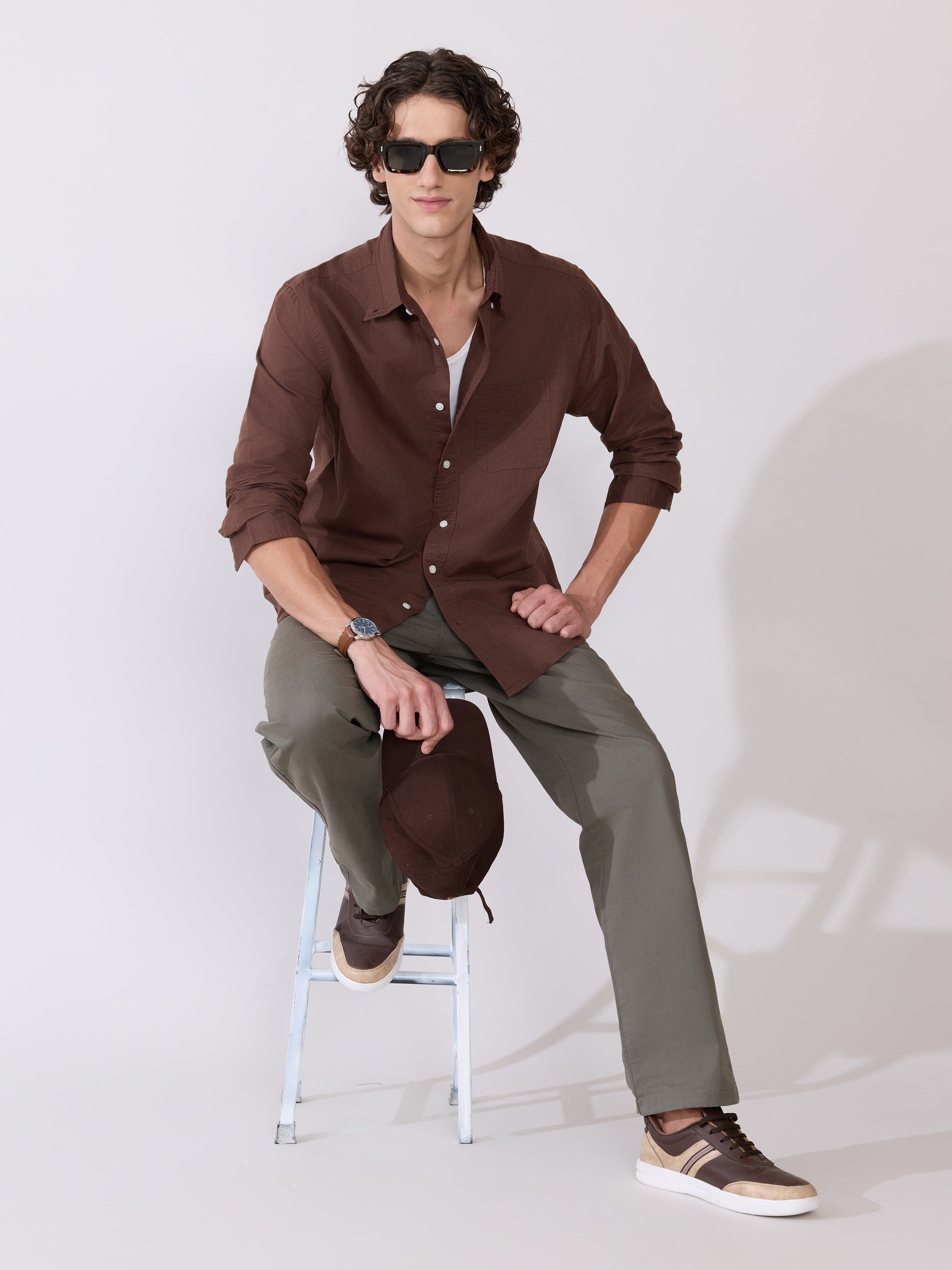 Taliko - Comfort Fit Dark Brown Linen Shirt