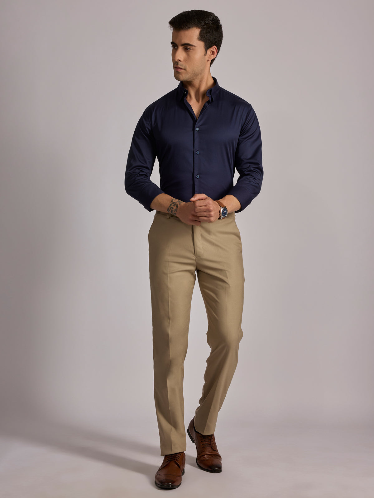 Yoyona - Turkish Fit Satin Shirt - Ink Blue