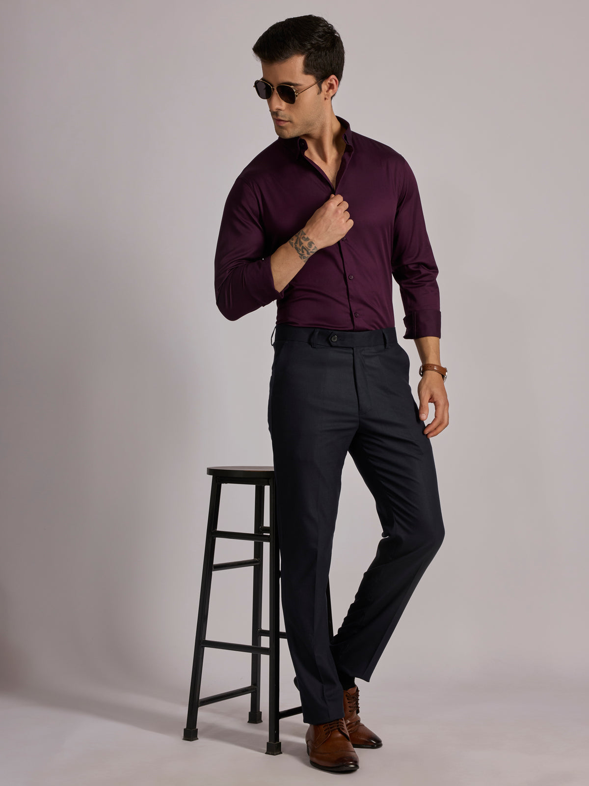 Yoyona - Turkish Fit Satin Shirt - Wine