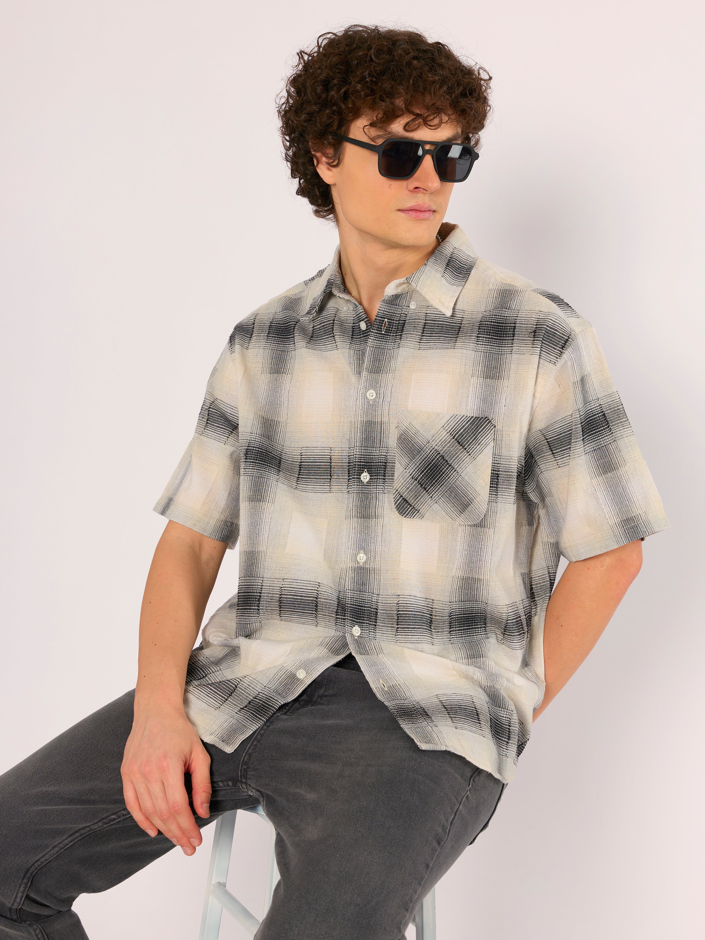 Orvar - Classic Fit Half Sleeve Shirt - Dark Grey