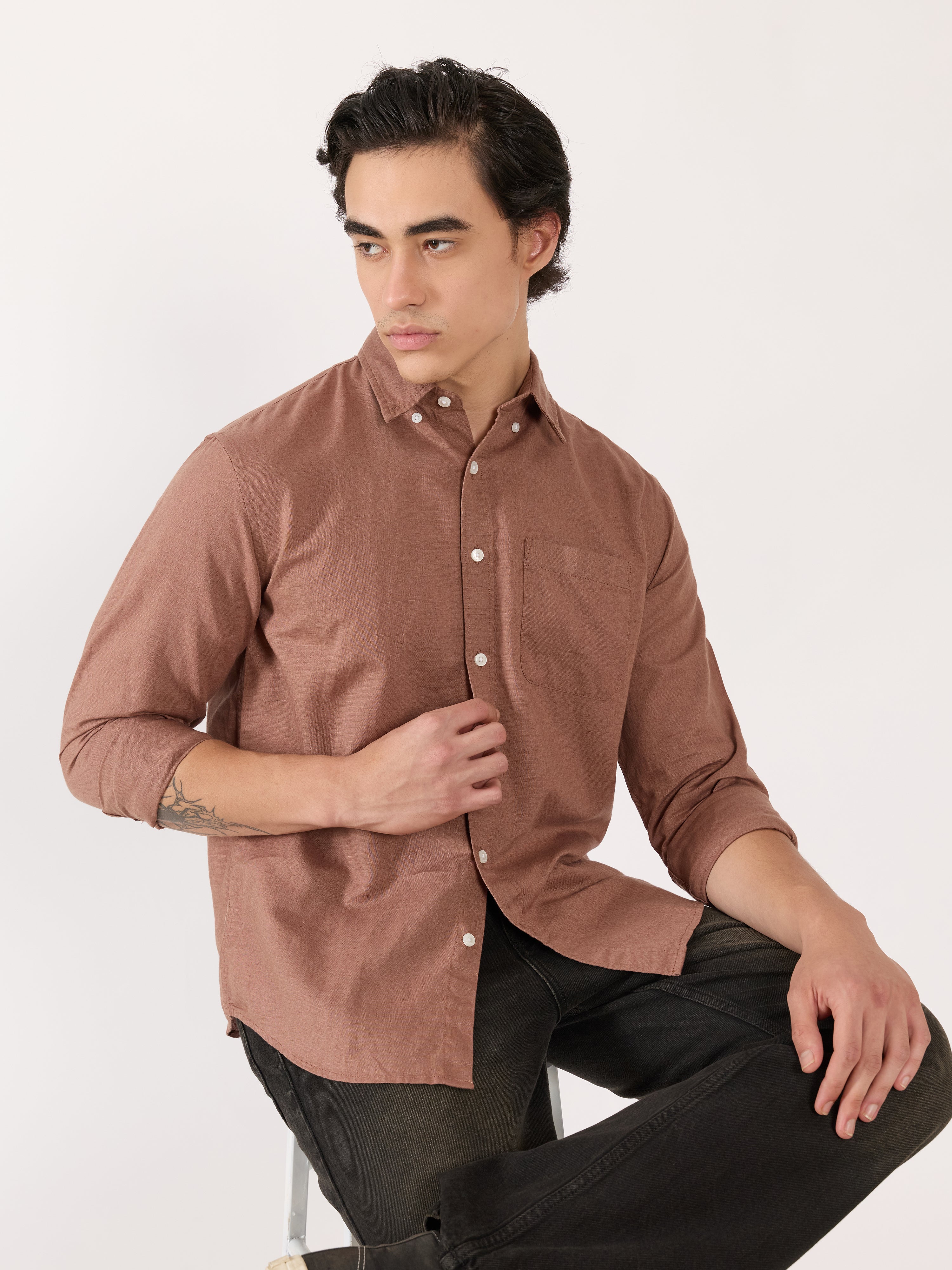 Taloko - Relaxed Linen Shirt - Light Brown