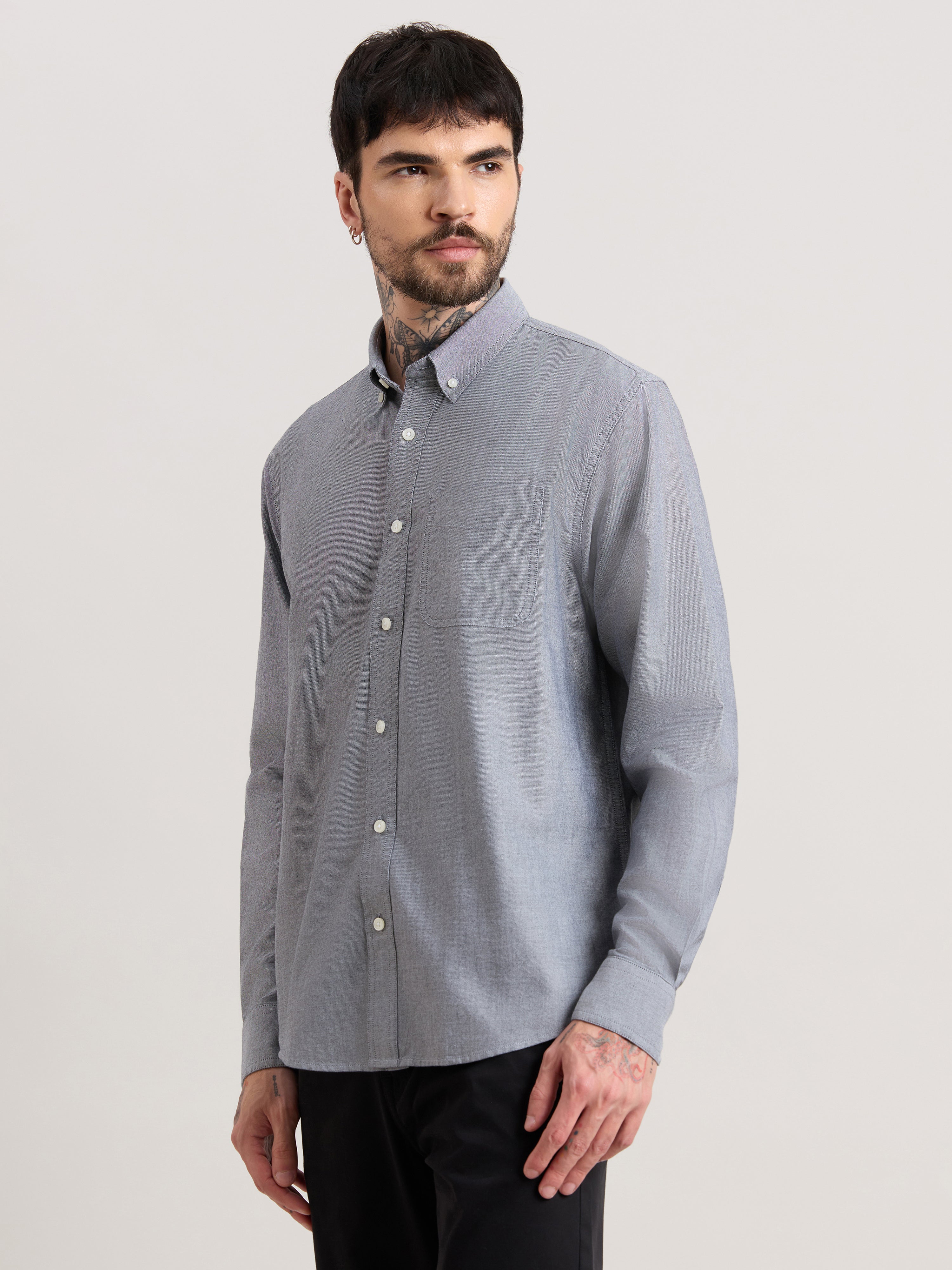 Zena - Relaxed Fit Oxford Shirt - Dark Grey