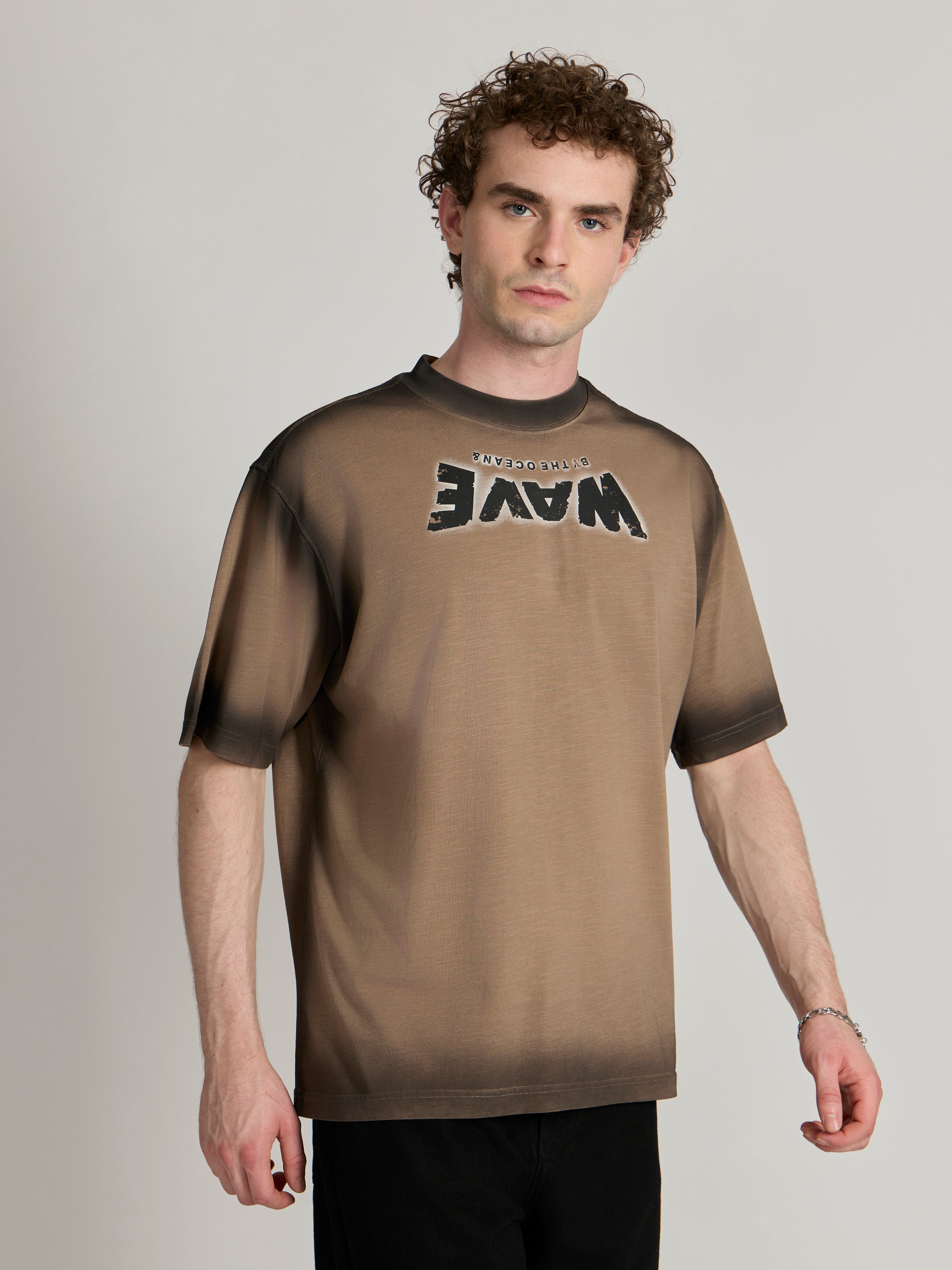 Lona - Wave Printed Baggy T-Shirt - Brown