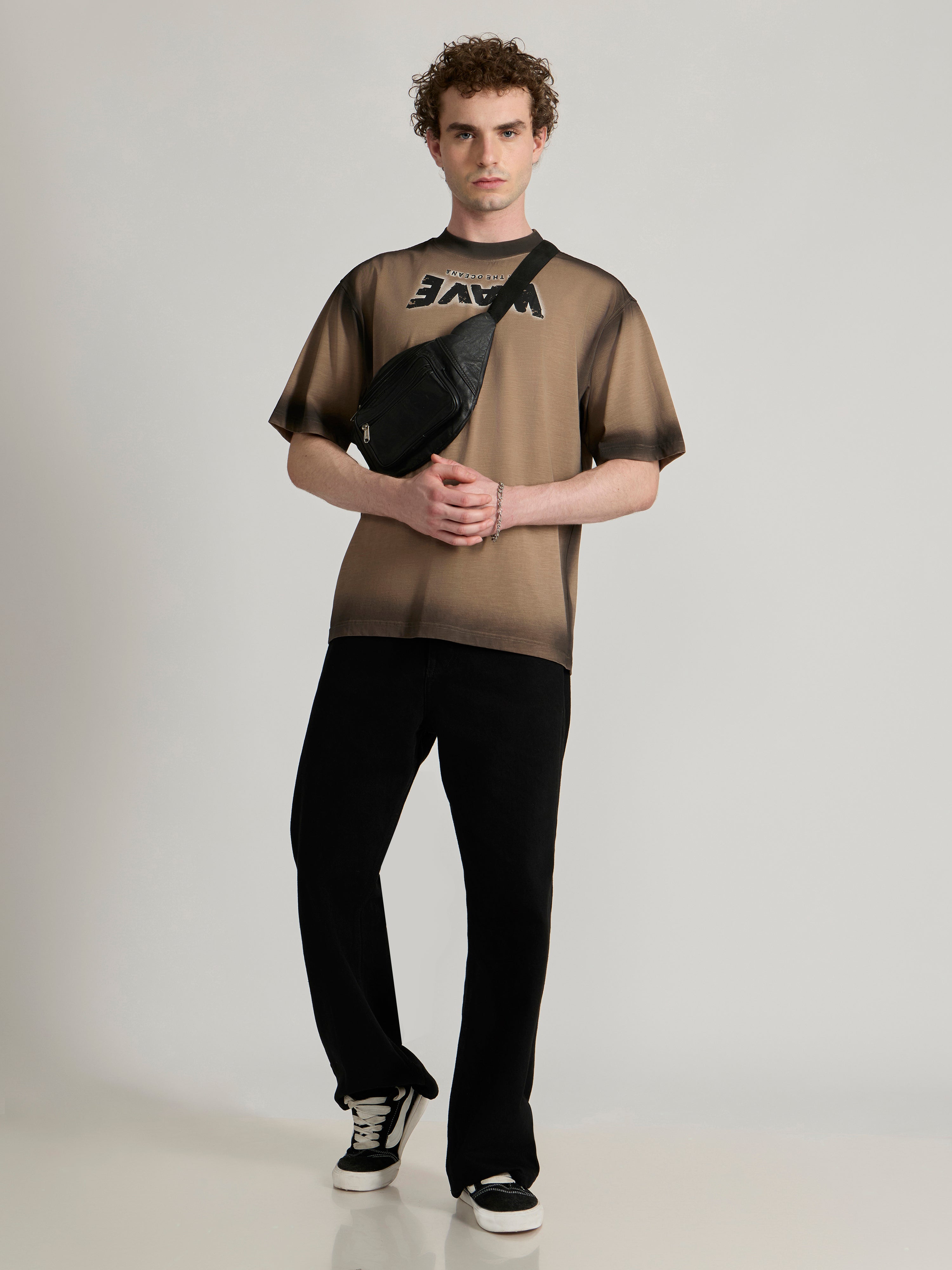 Lona - Wave Printed Baggy T-Shirt - Brown