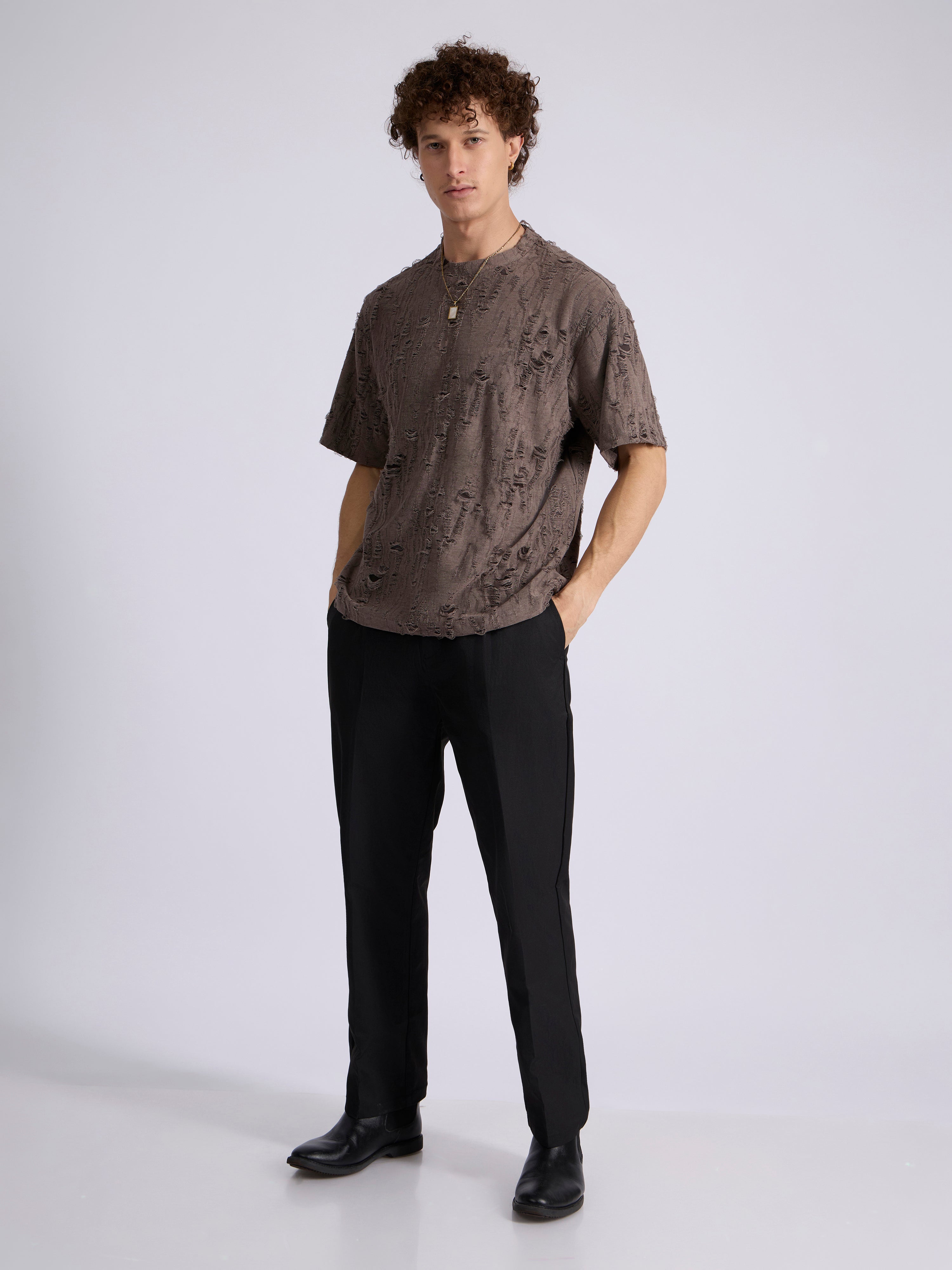 Wexley - Distressed T Shirt - Coffee