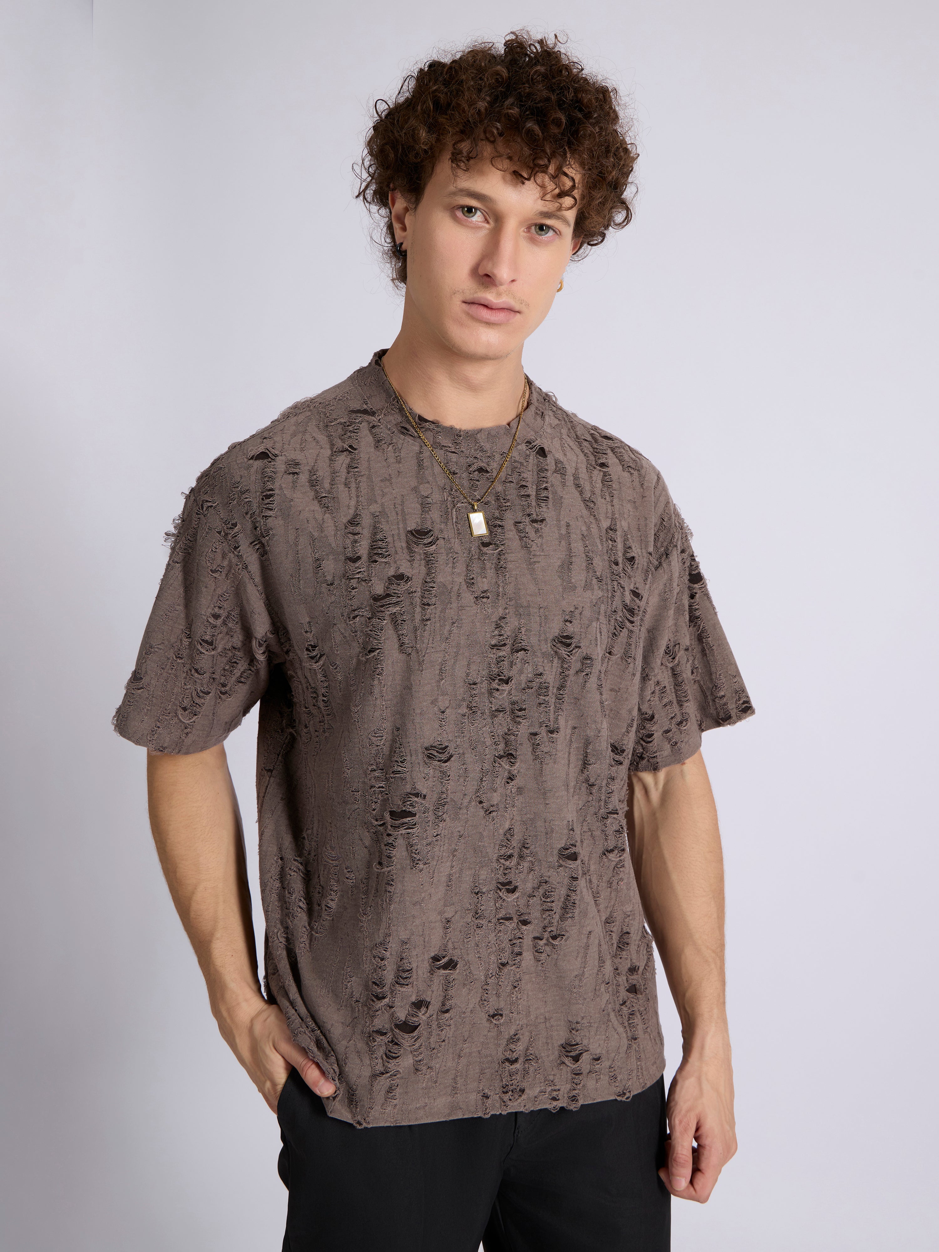 Wexley - Distressed T Shirt - Coffee