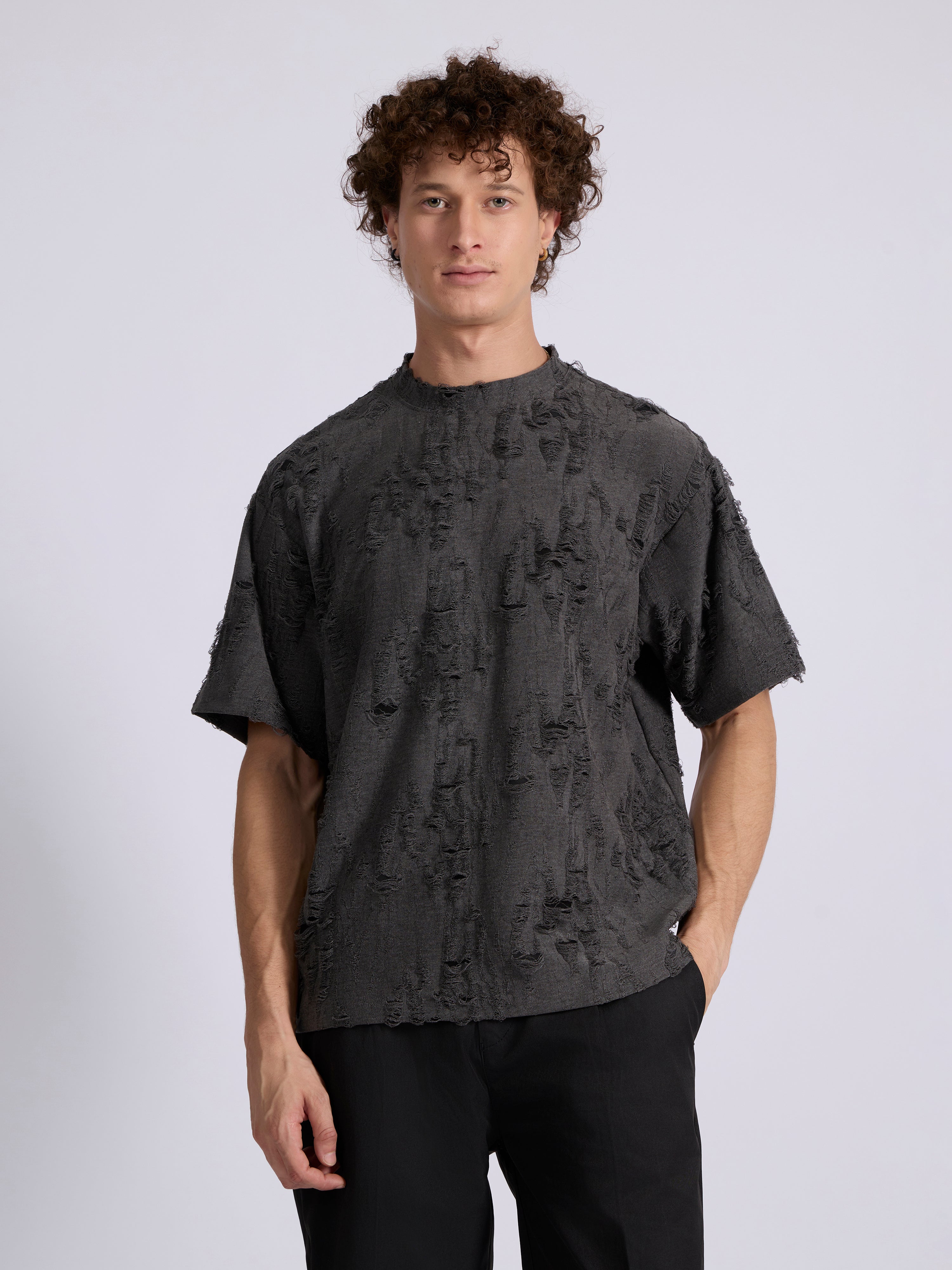 Wexley - Distressed T Shirt - Dark Grey