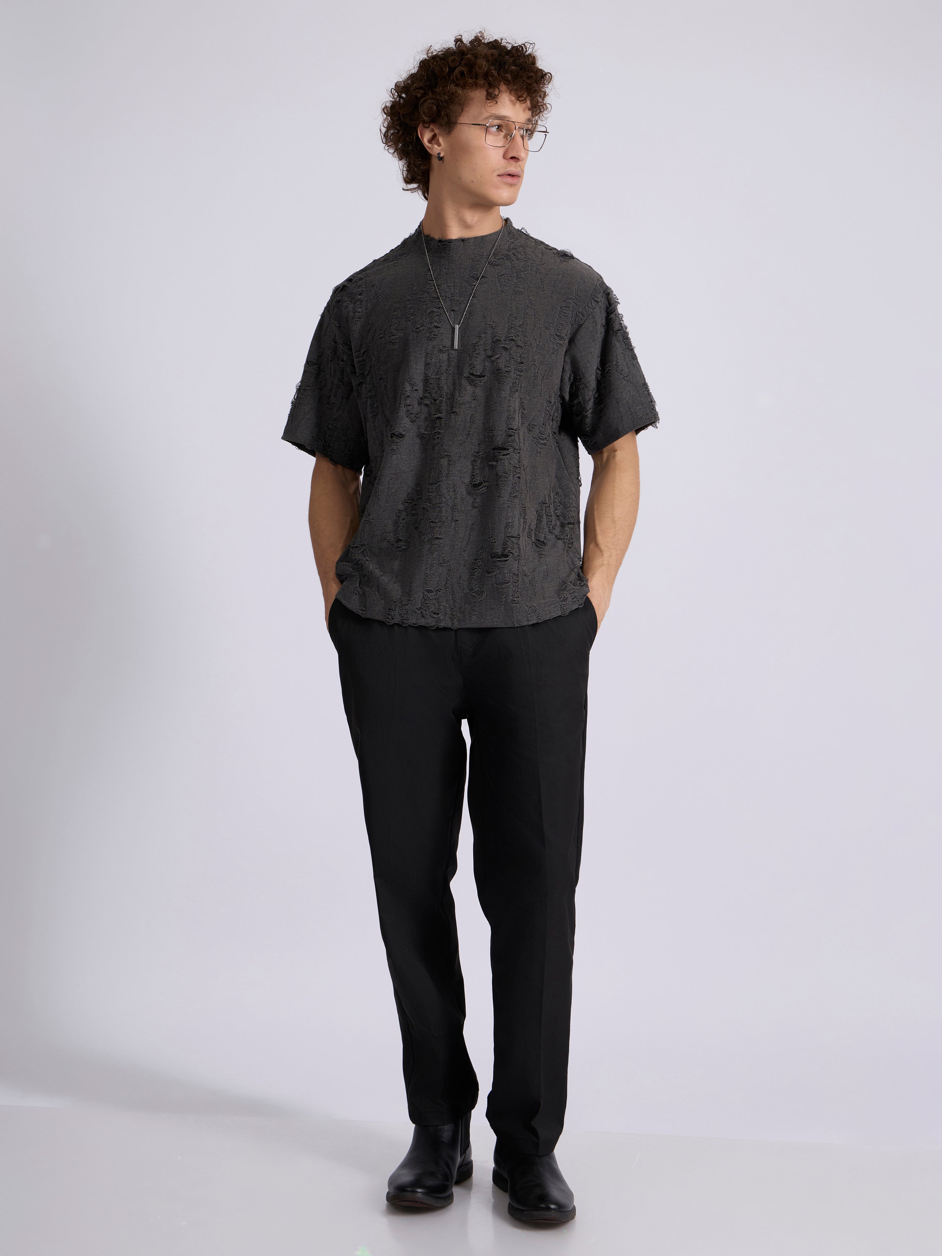 Wexley - Distressed T Shirt - Dark Grey