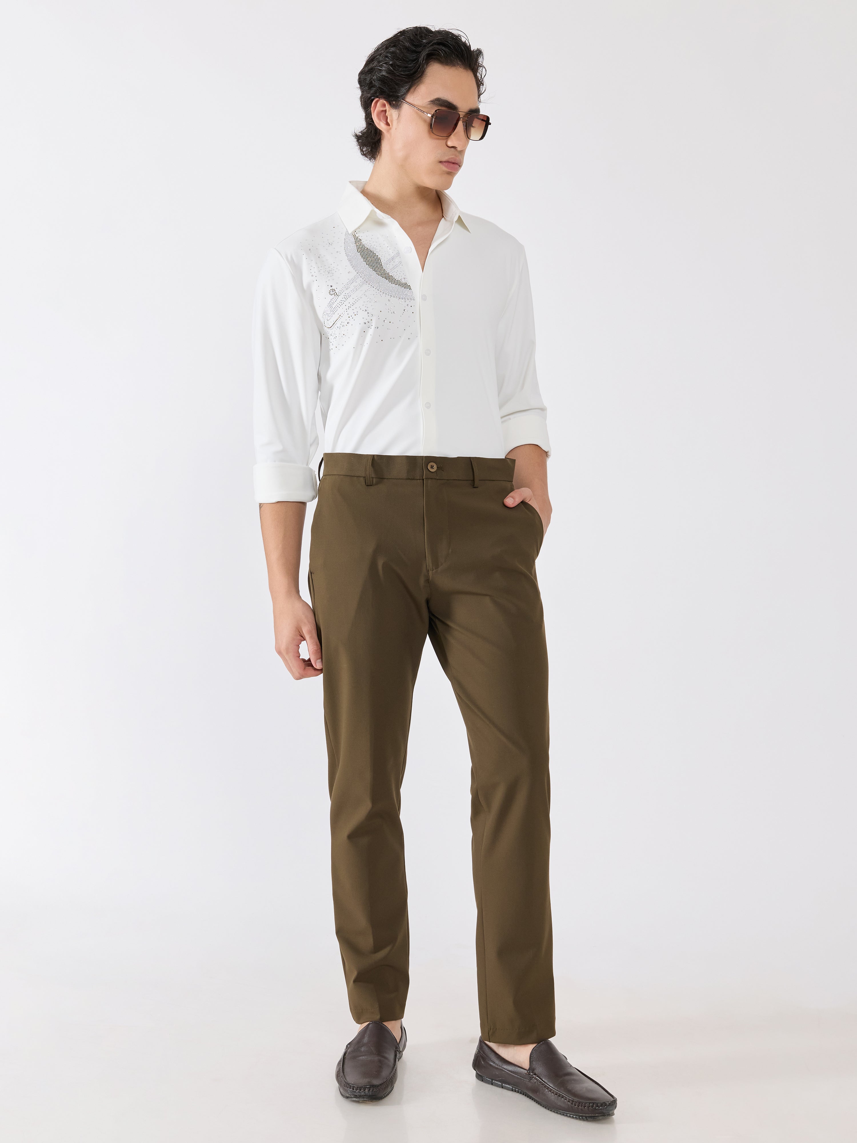 Alista - Slim Fit Formal Pant - Dark Olive
