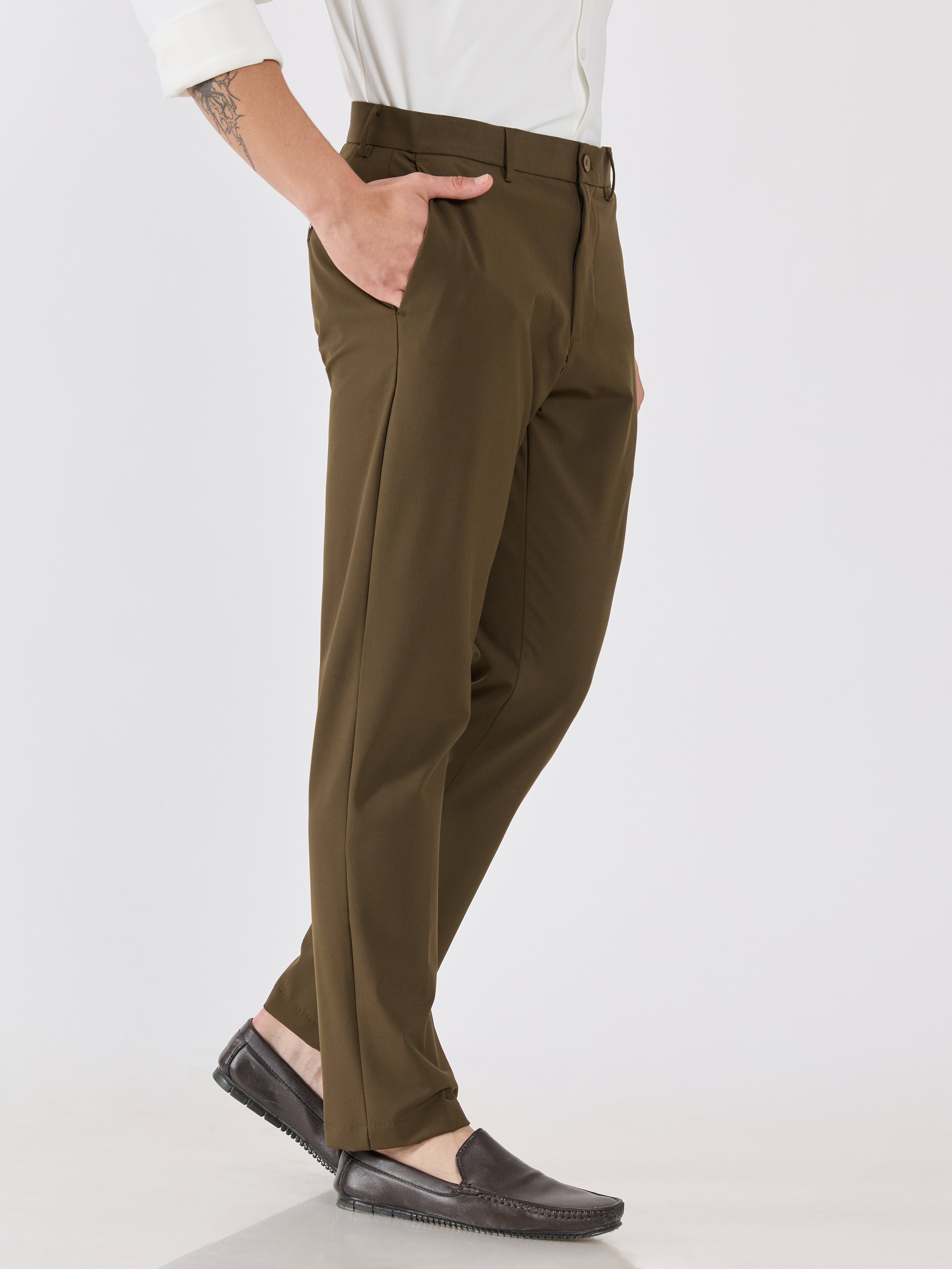 Alista - Slim Fit Formal Pant - Dark Olive