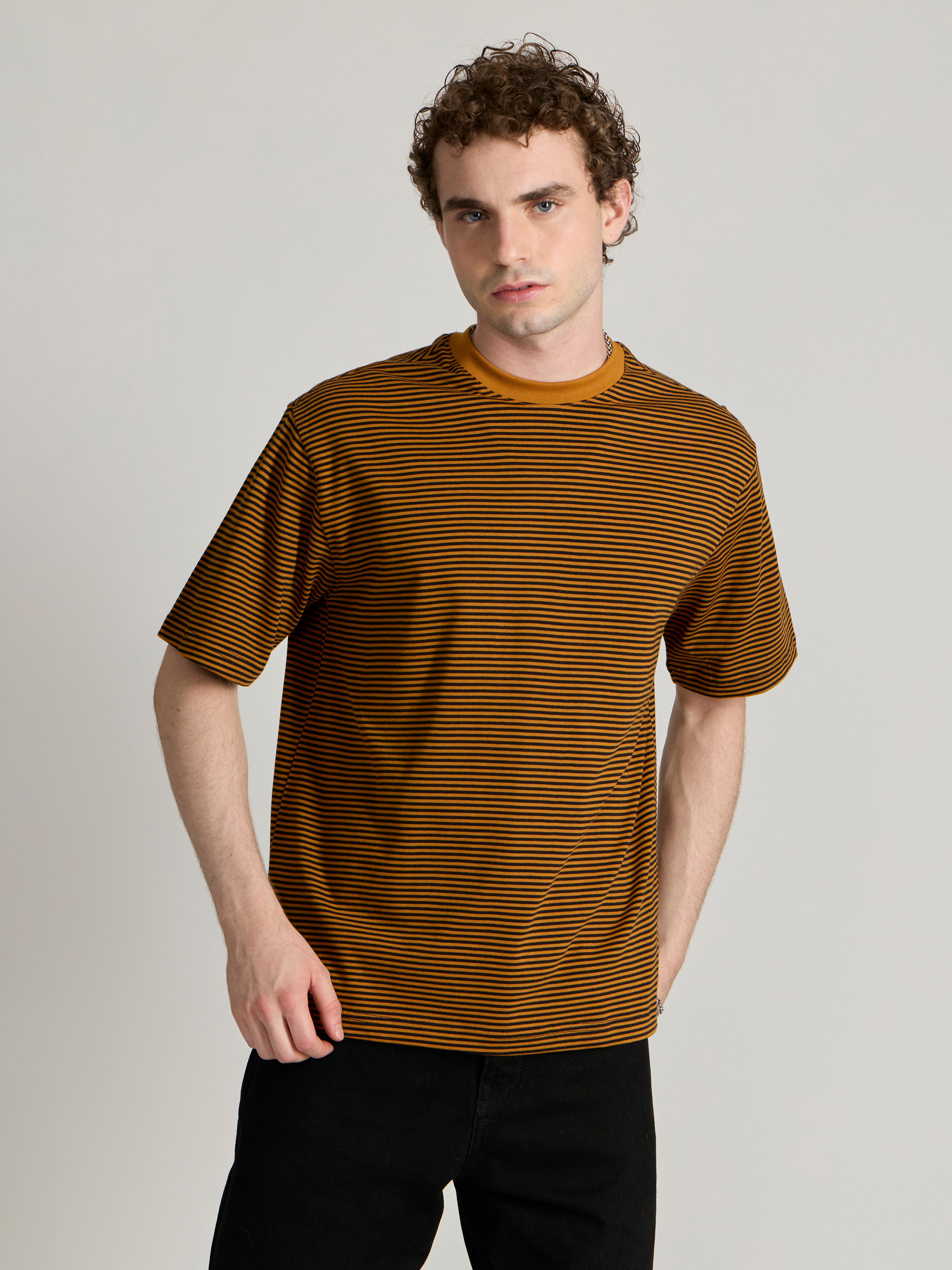 Ionathan - Striped Crew T-Shirt - Mustard Yellow