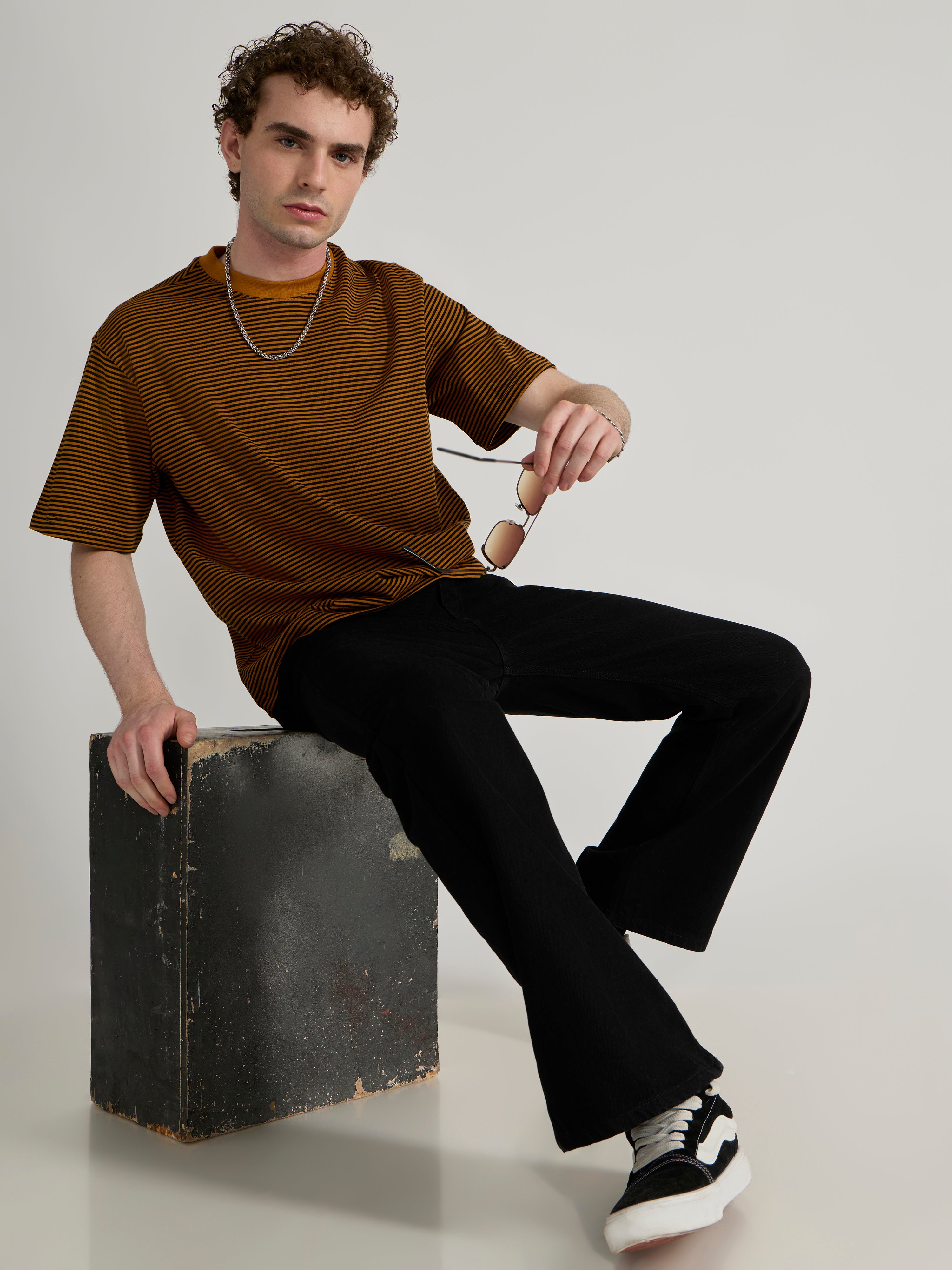 Ionathan - Striped Crew T-Shirt - Mustard Yellow