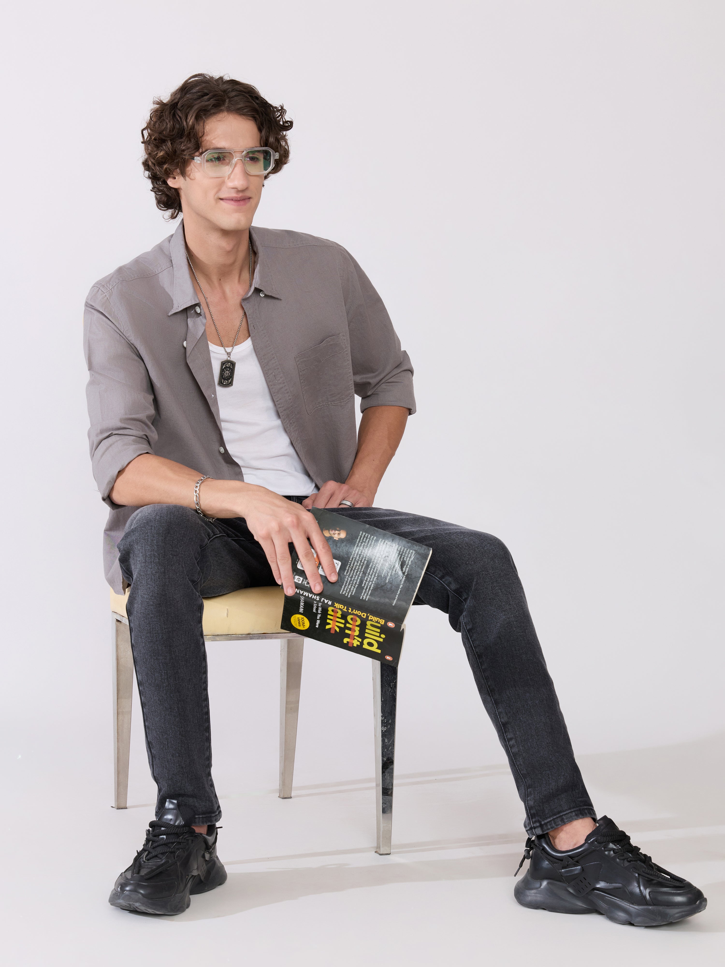 Taliko - Comfort Fit Grey Linen Shirt