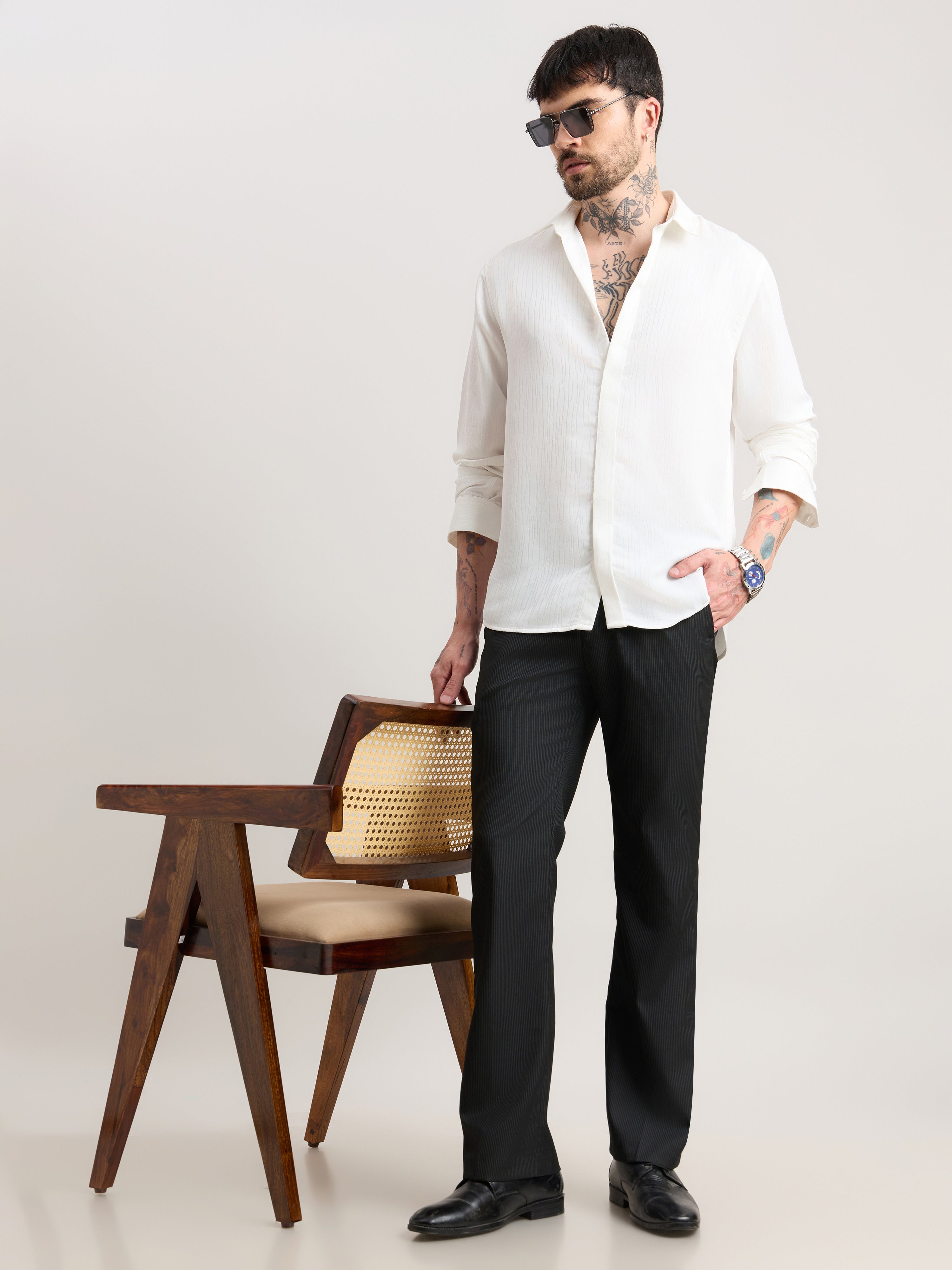 Nebula - Striped Bootcut Formal Pant - Black