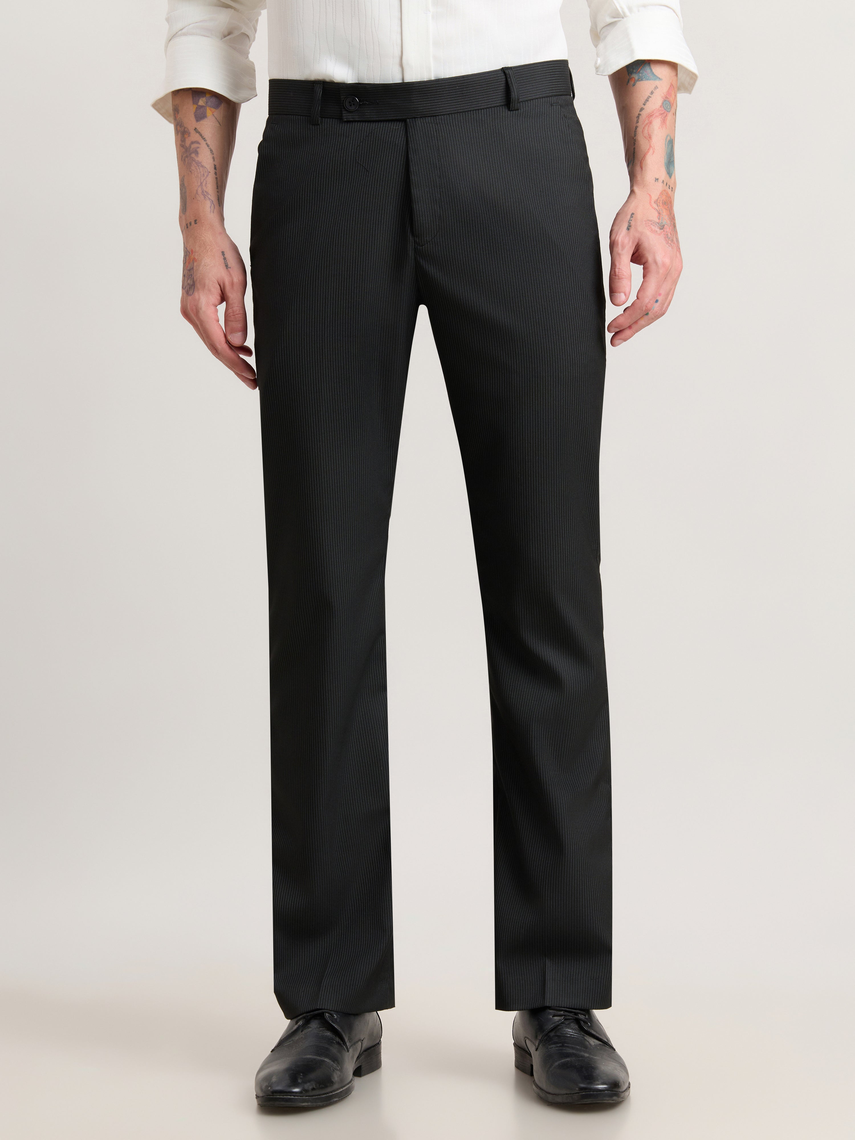 Nebula - Striped Bootcut Formal Pant - Black