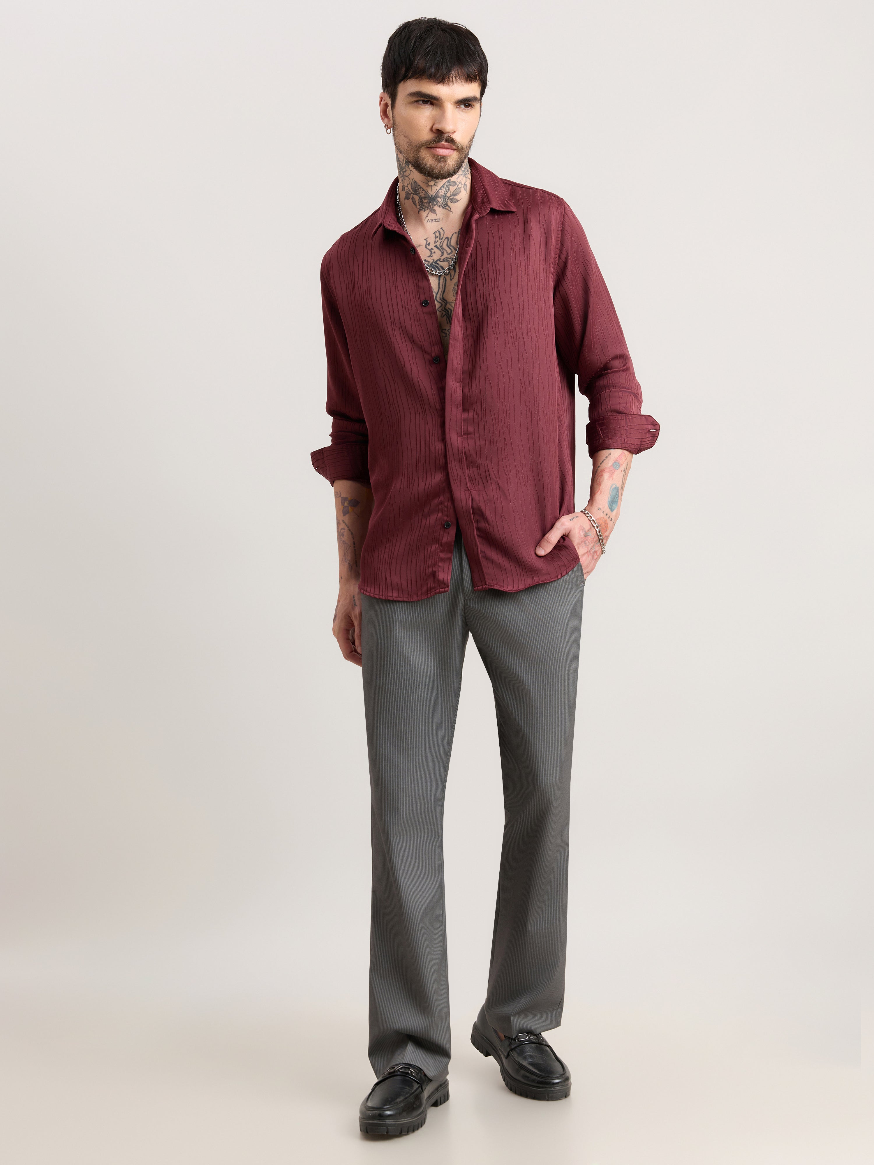 Nebula - Striped Bootcut Formal Pant - Grey