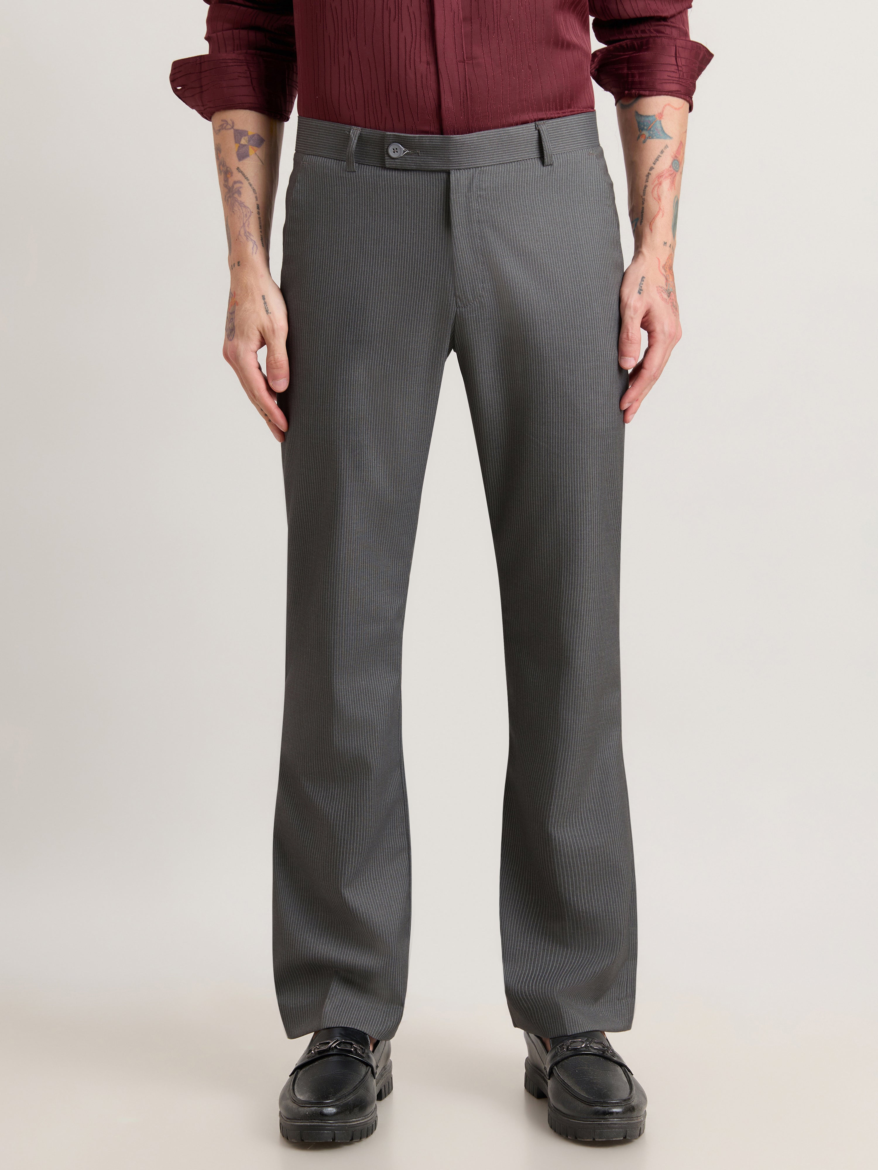 Nebula - Striped Bootcut Formal Pant - Grey