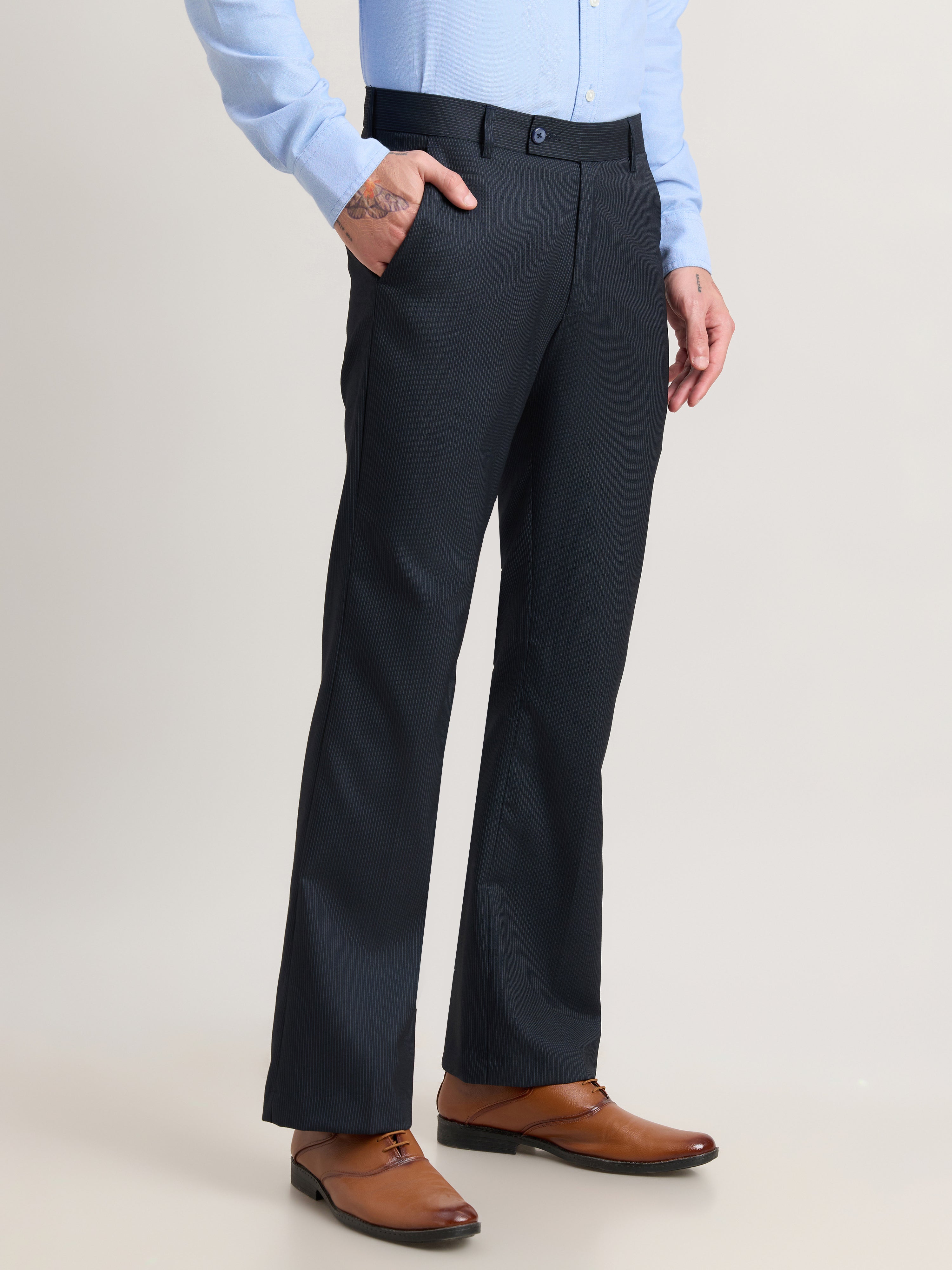 Nebula - Striped Bootcut Formal Pant - Navy